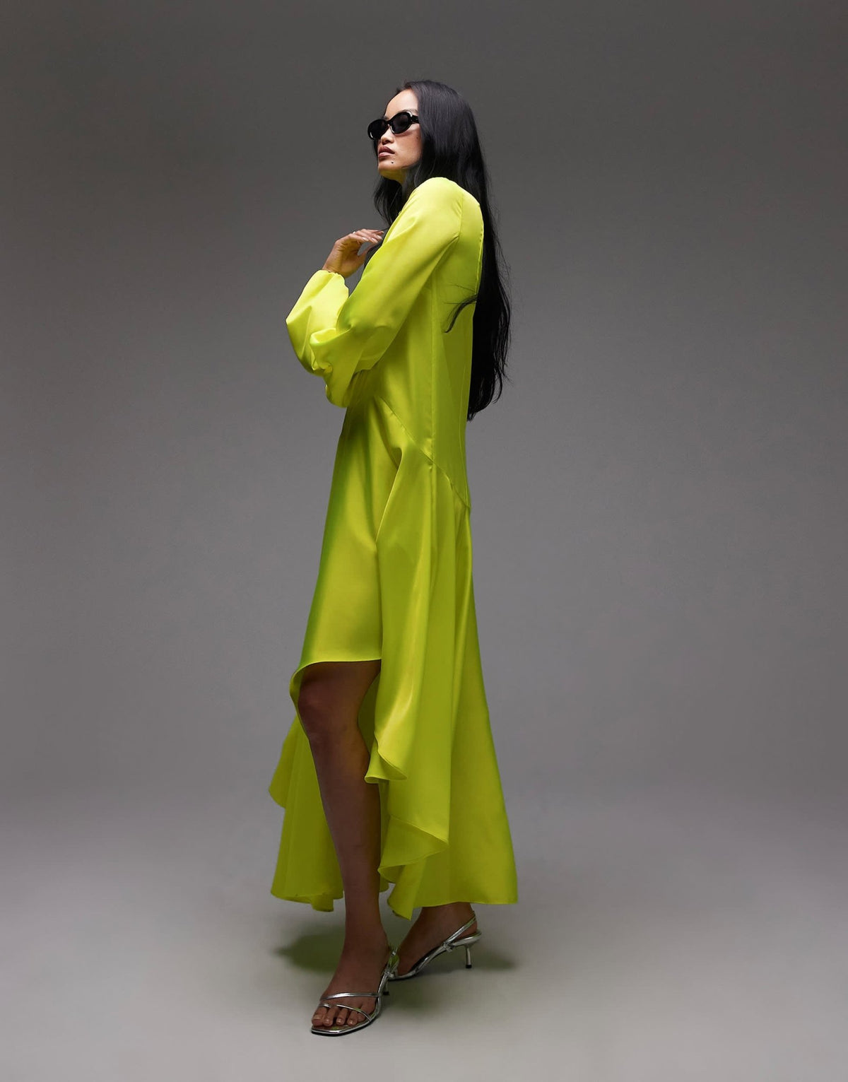 ASOS ARCHIVE satin maxi dress with dropped waist and scarf detail in lime - ASOS Sample Sale