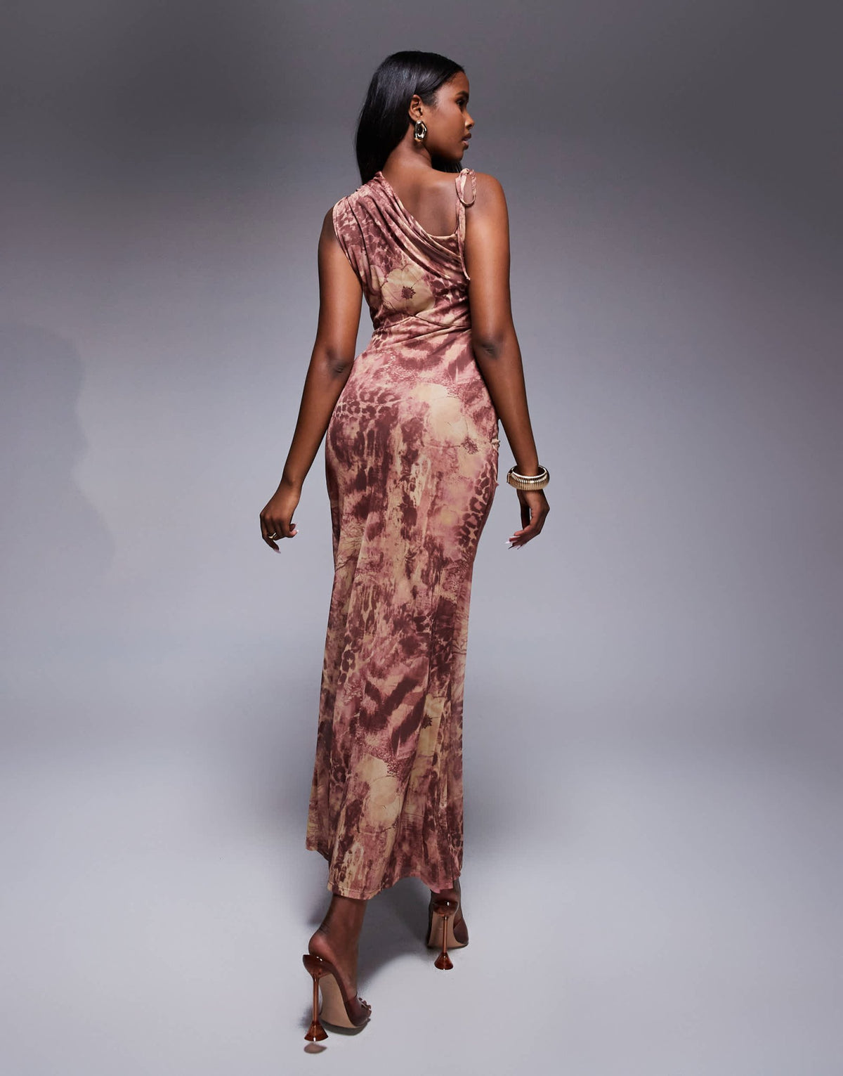 ASOS DEISGN printed mesh one shoulder draped maxi dress in animal floral mix print - ASOS Sample Sale