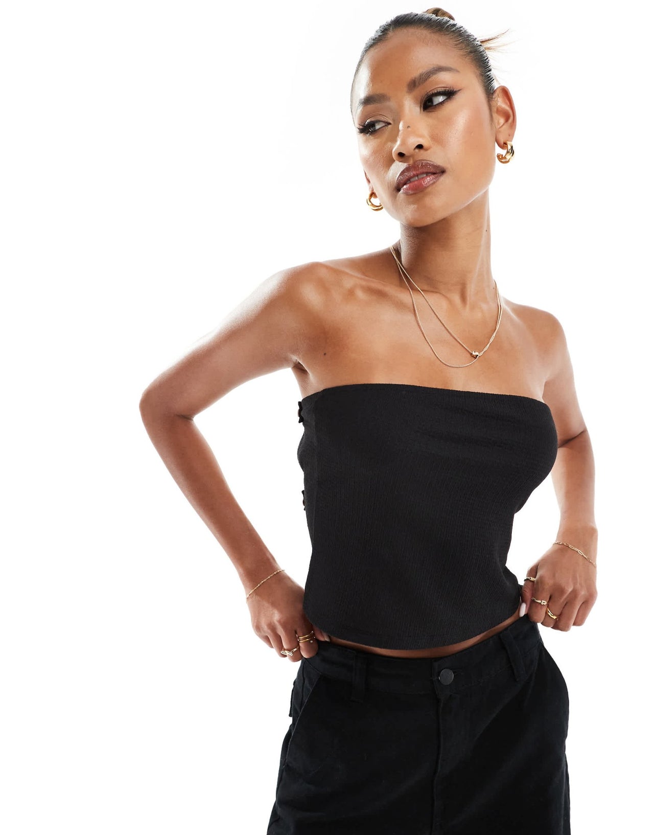 ASOS DEISGN textured backless bandeau top in black - ASOS Sample Sale