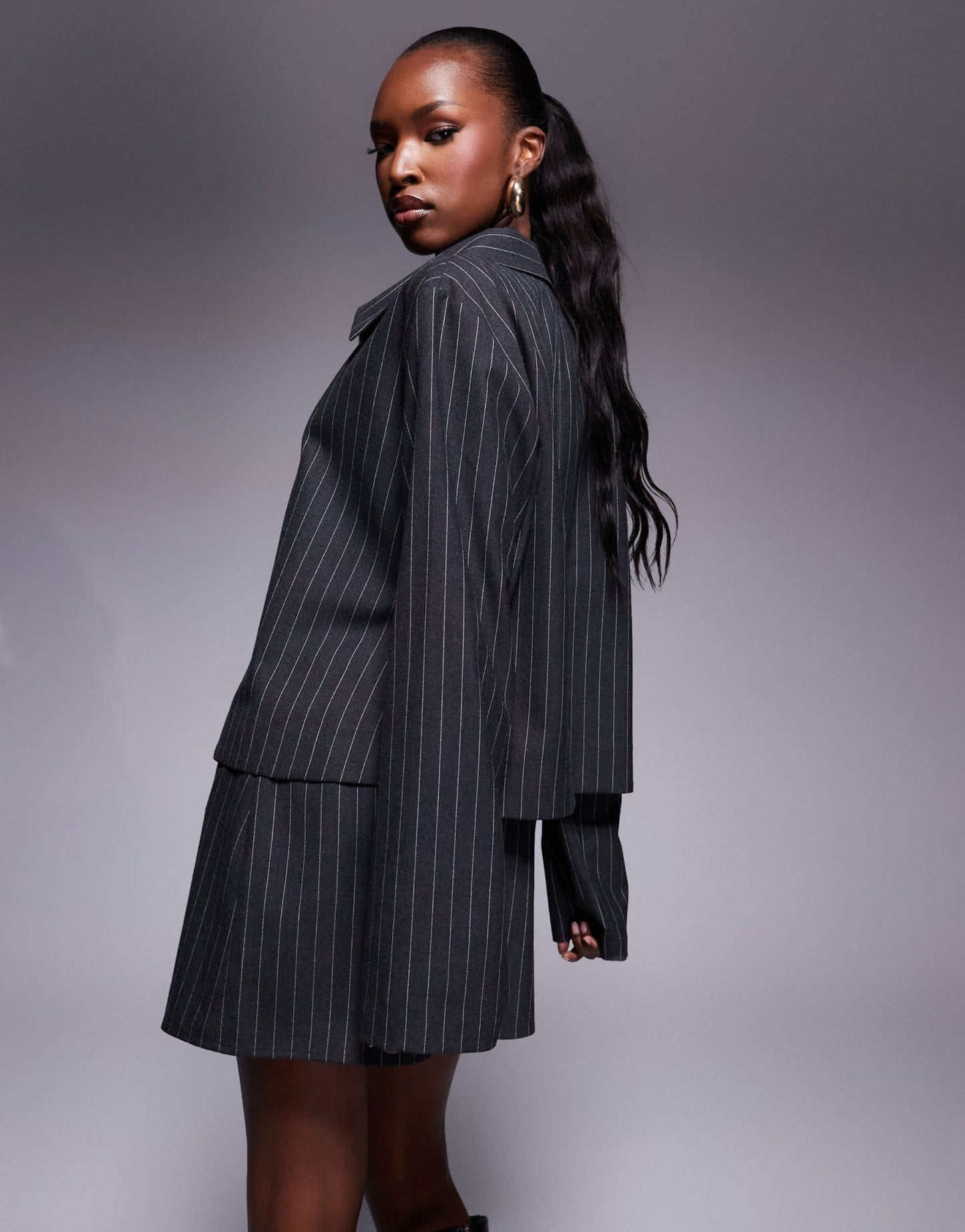 ASOS DEISGN zip pocket pelmet mini skirt in grey pinstripe - ASOS Sample Sale