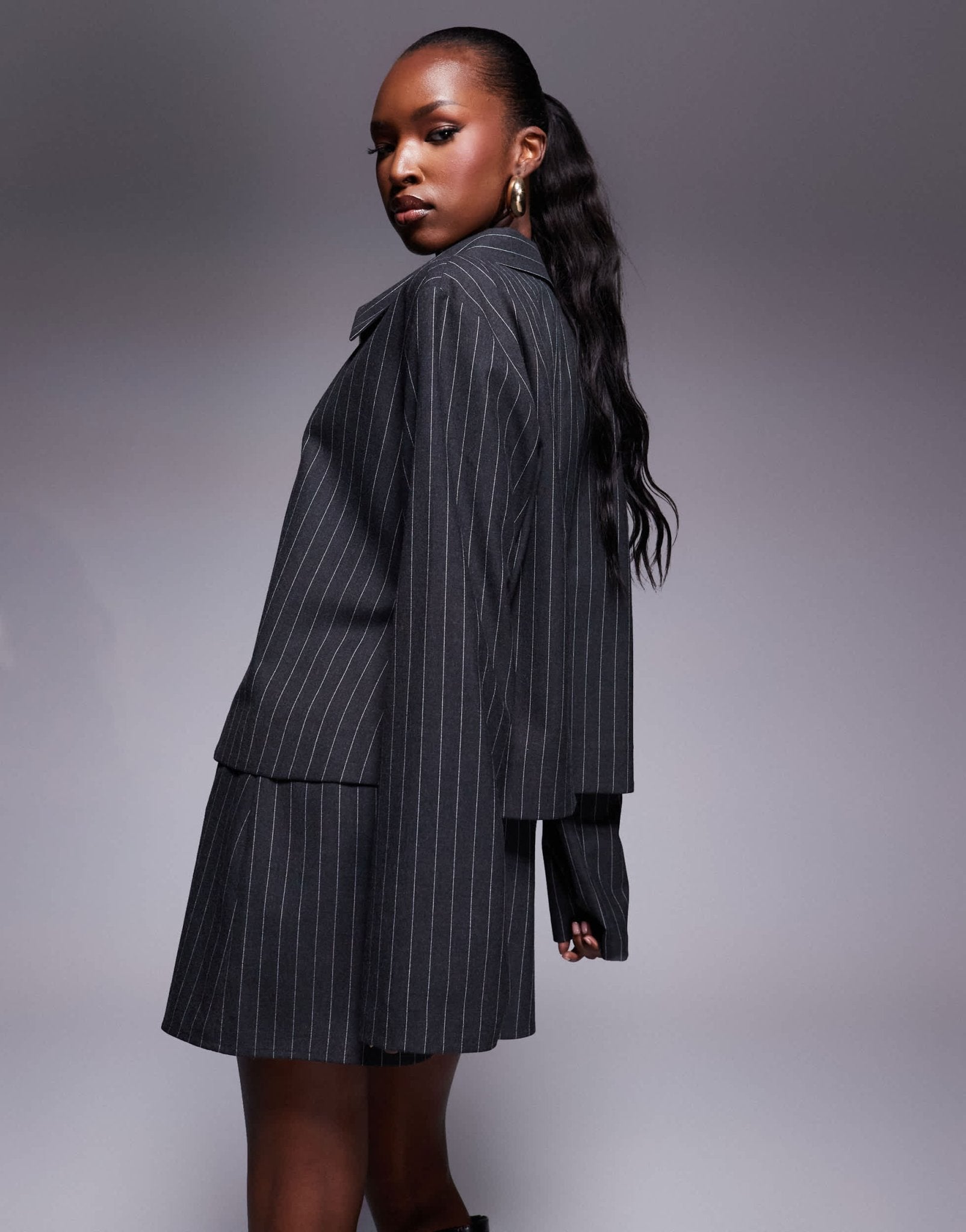 ASOS DEISGN zip pocket pelmet mini skirt in grey pinstripe - ASOS Sample Sale