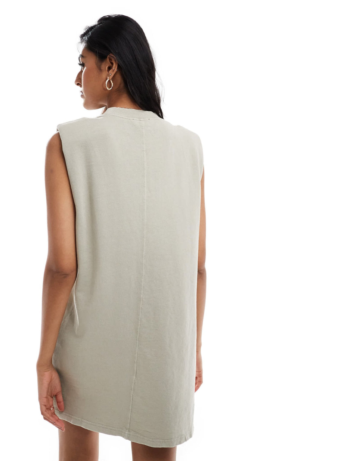 ASOS DESIGN 1960 washed shoulder pad mini sweat dress in washed khaki - ASOS Sample Sale