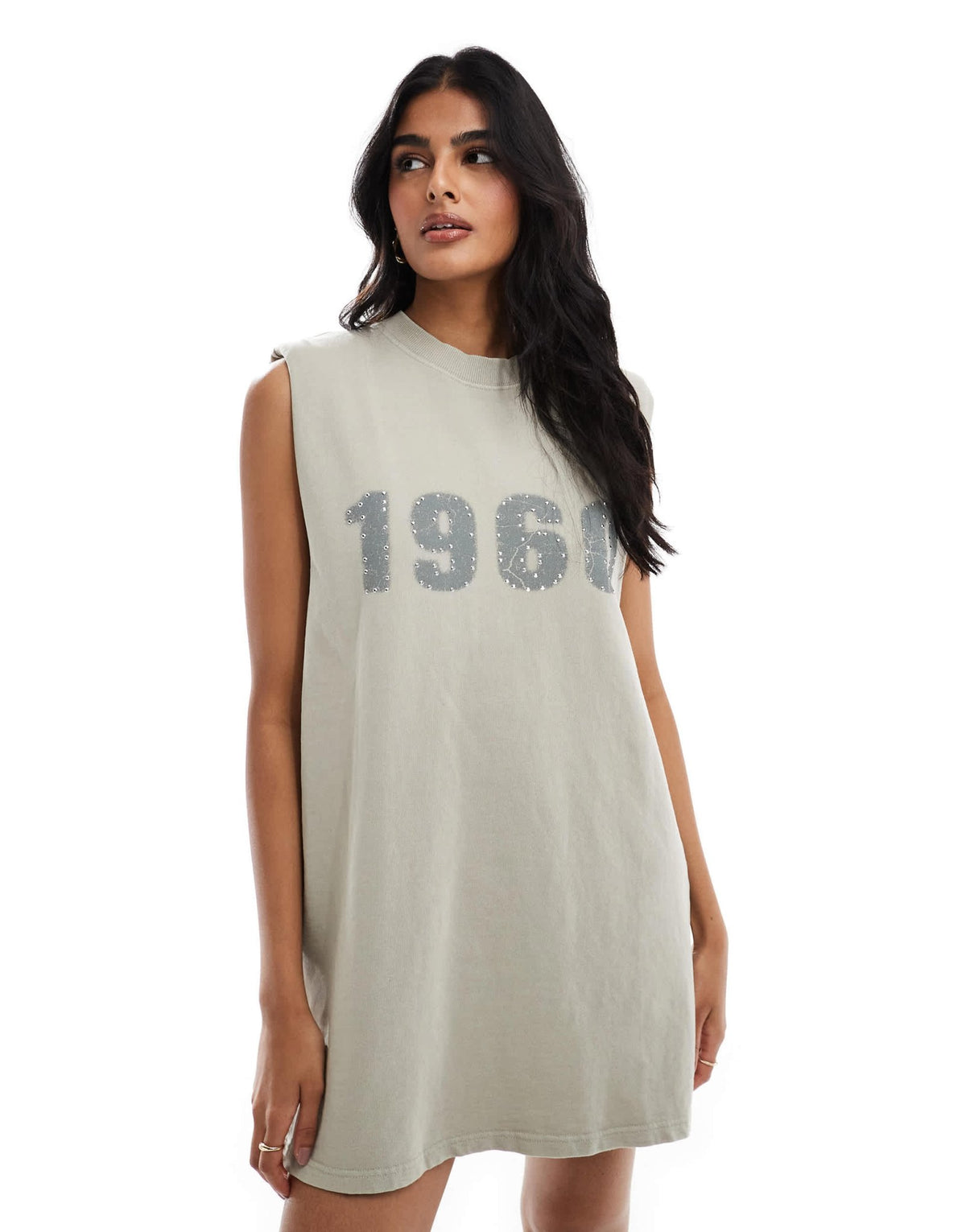 ASOS DESIGN 1960 washed shoulder pad mini sweat dress in washed khaki - ASOS Sample Sale