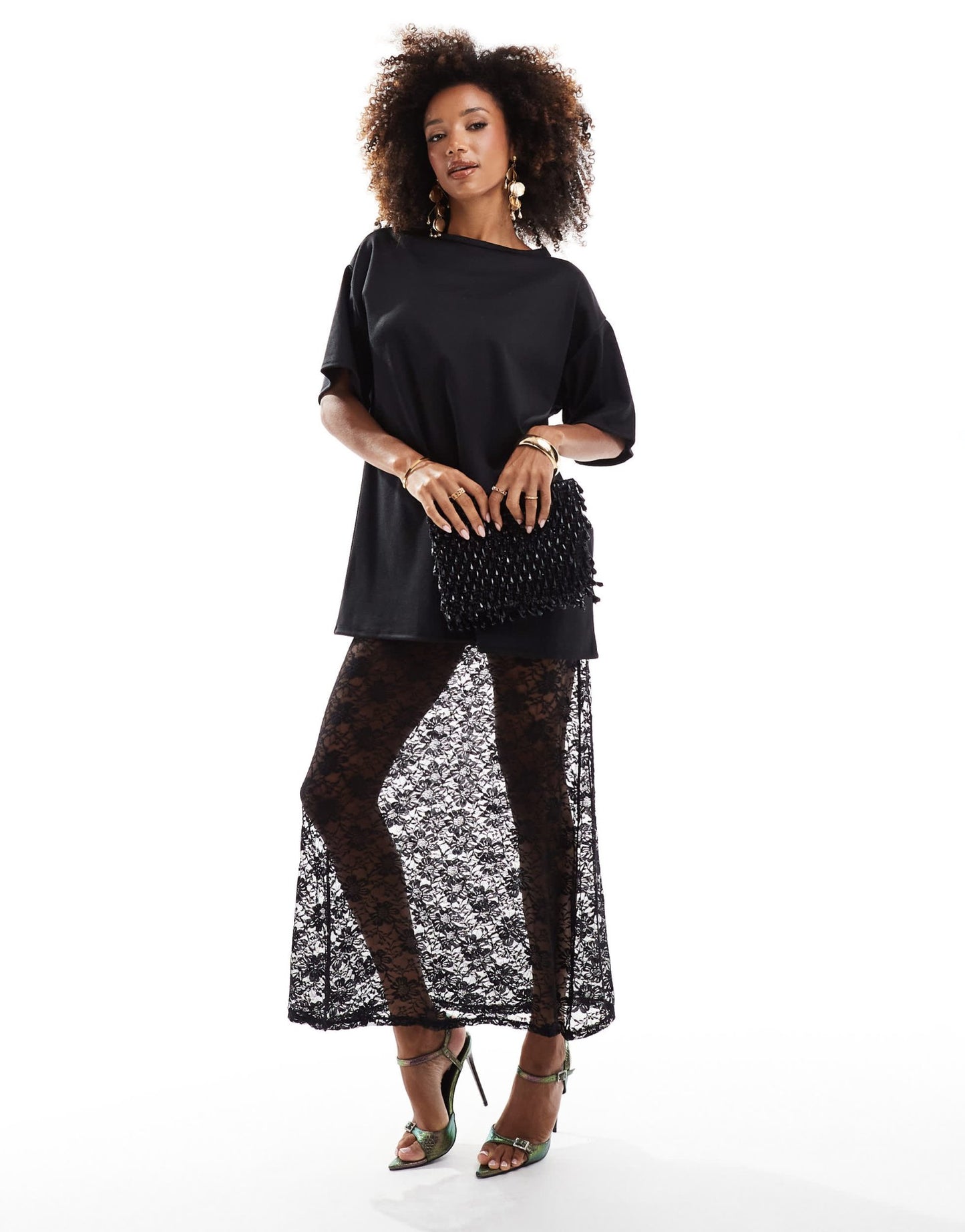 ASOS DESIGN 2 in 1 ponte t-shirt with cami midi lace slip dress in black - ASOS Sample Sale