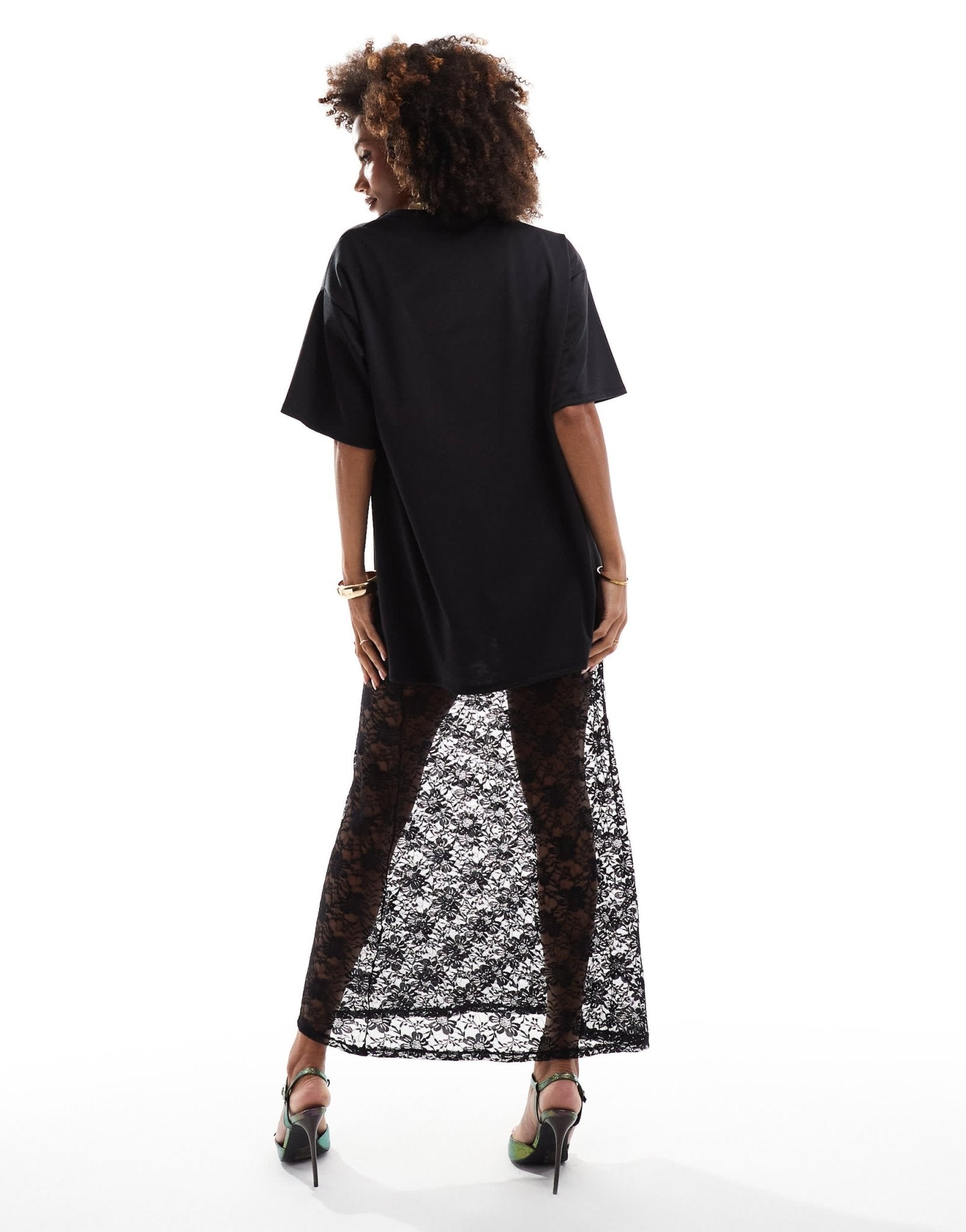 ASOS DESIGN 2 in 1 ponte t-shirt with cami midi lace slip dress in black - ASOS Sample Sale
