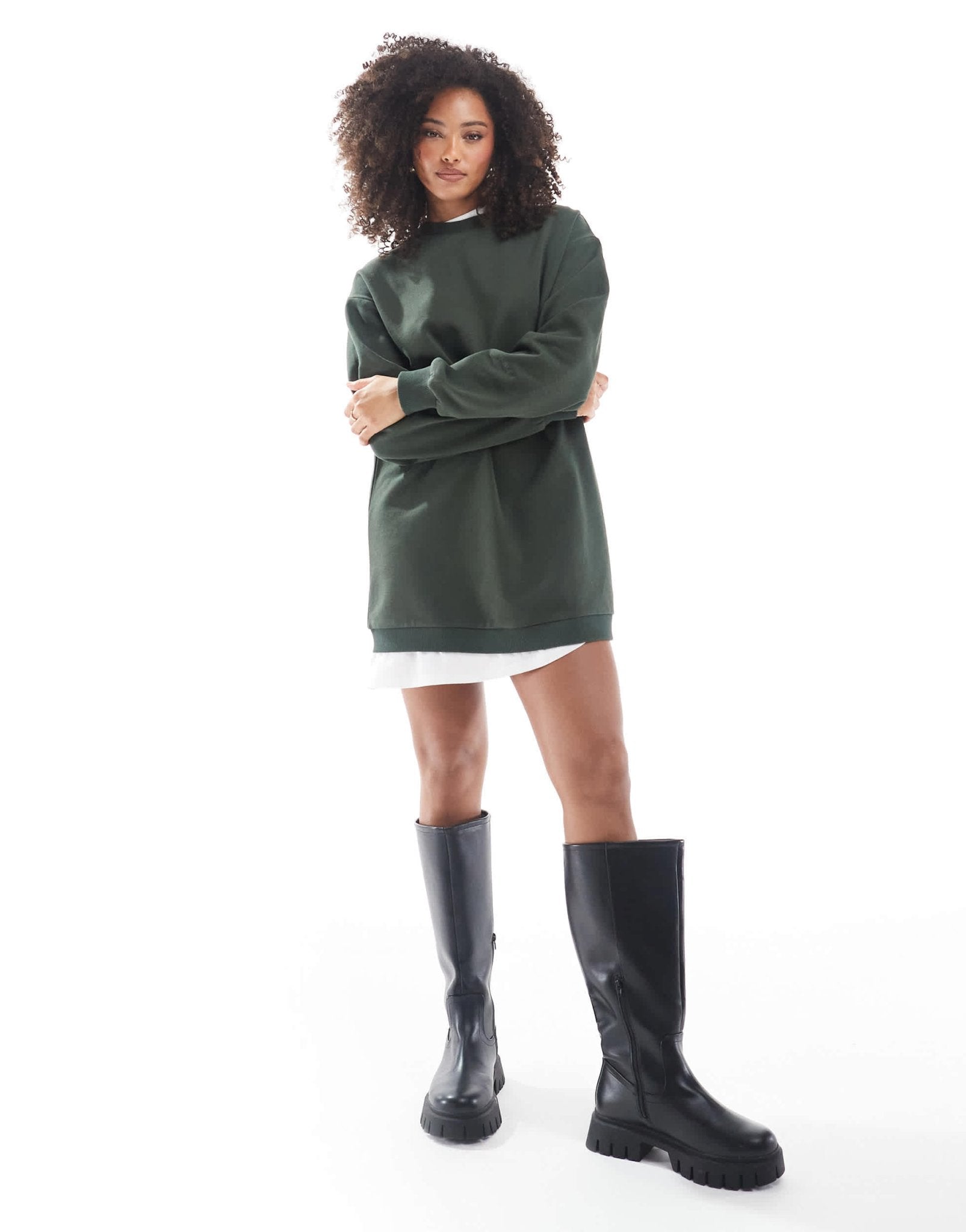 ASOS DESIGN 2 in 1 sweat mini dress in khaki - ASOS Sample Sale