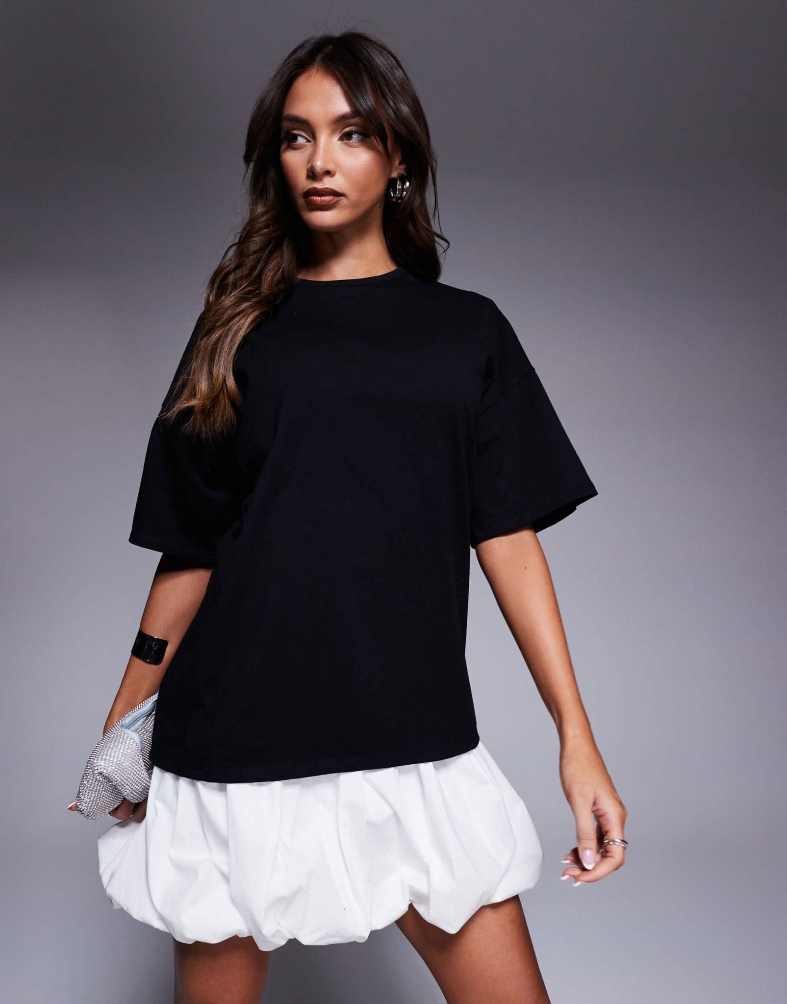 ASOS DESIGN 2 IN 1 T-shirt bubble hem mini dress in black and white - ASOS Sample Sale