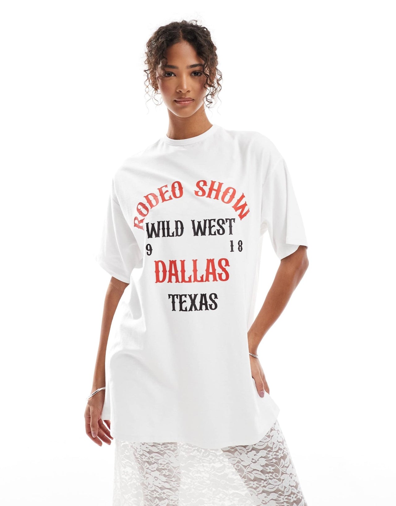ASOS DESIGN 2 in 1 T-shirt midi lace dress in white with graphic print - ASOS Sample Sale