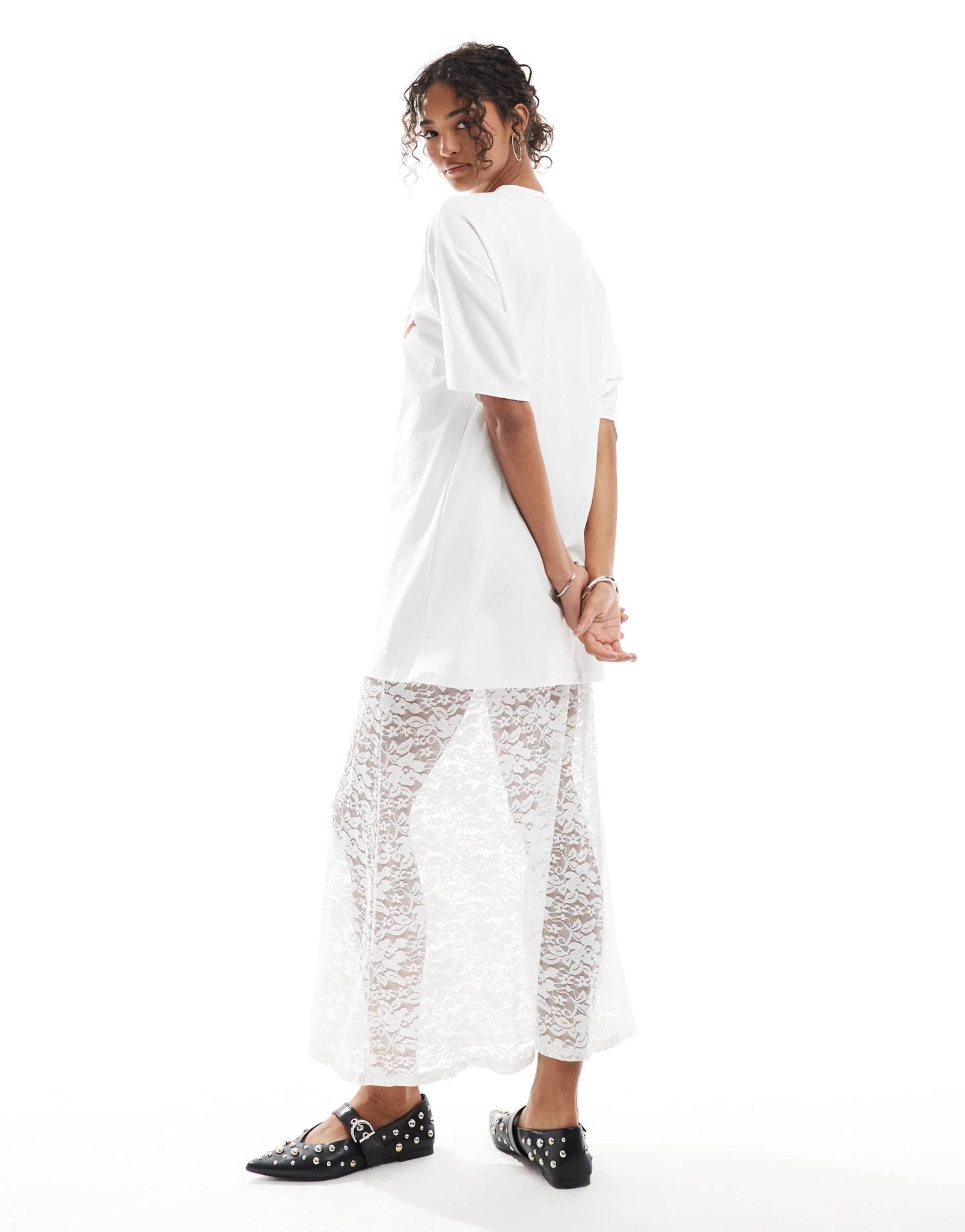 ASOS DESIGN 2 in 1 T-shirt midi lace dress in white with graphic print - ASOS Sample Sale