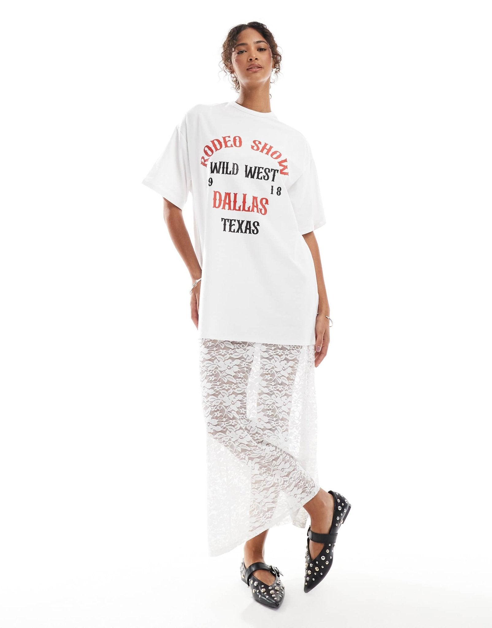 ASOS DESIGN 2 in 1 T-shirt midi lace dress in white with graphic print - ASOS Sample Sale