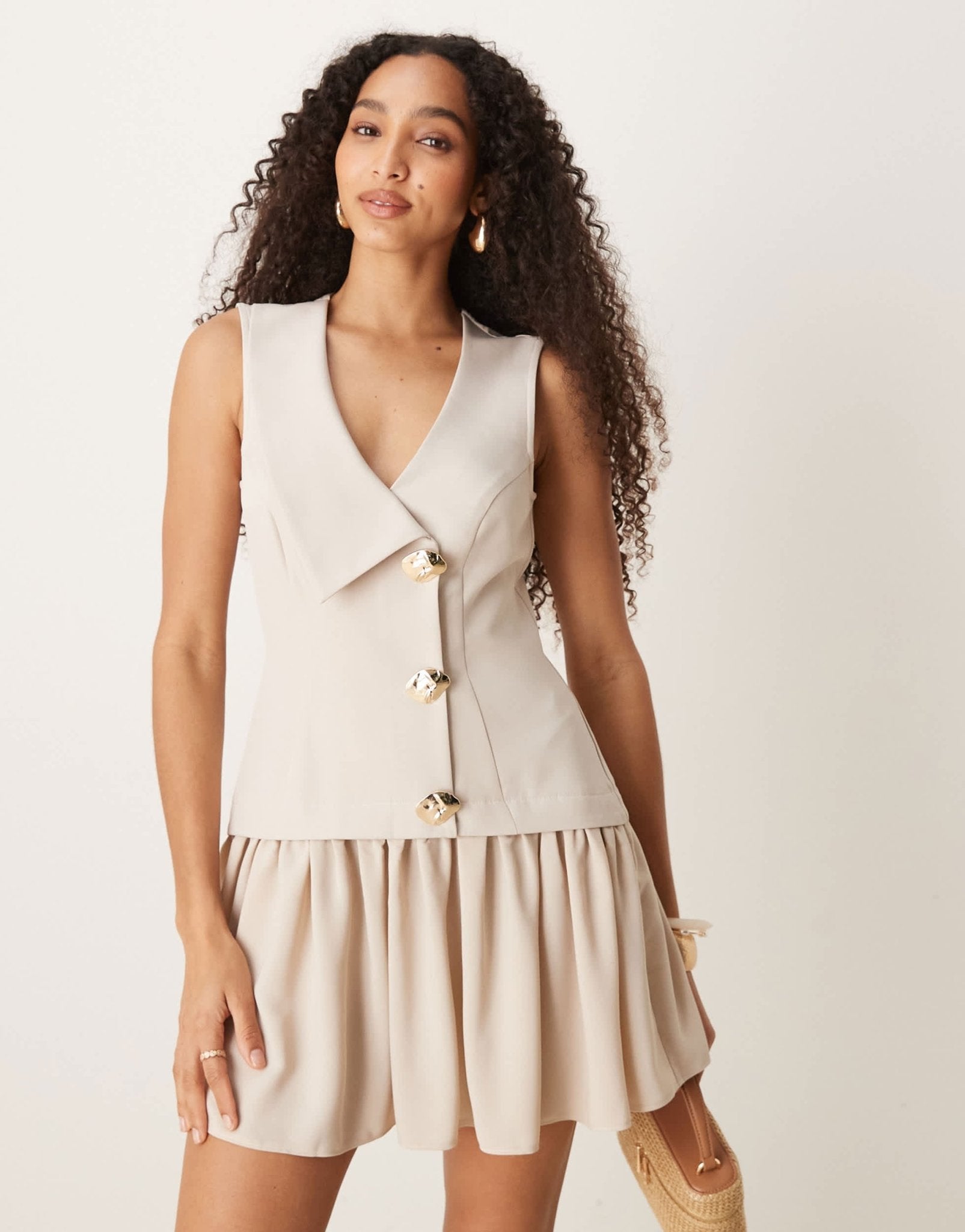 ASOS DESIGN 2 in 1 waistcoat mini dress in vanilla cream - ASOS Sample Sale