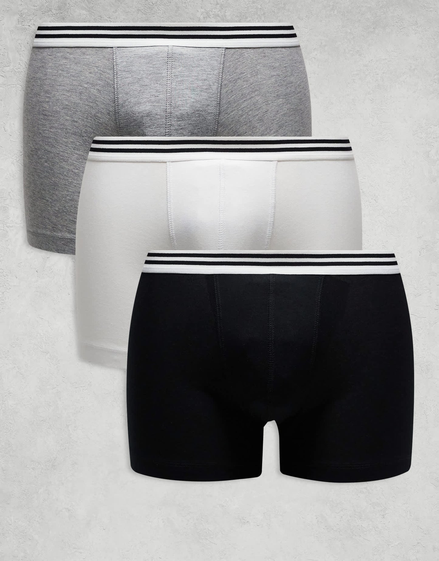 ASOS DESIGN 3 pack trunk with striped waistband in black, white and grey - MULTI - ASOS Sample Sale