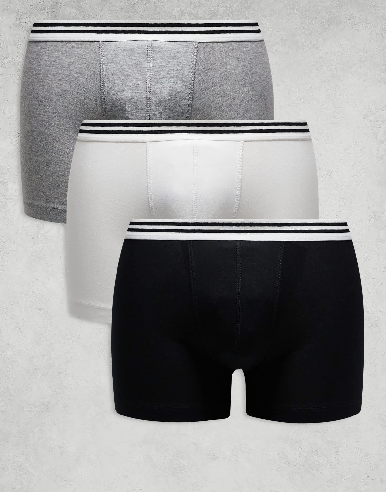 ASOS DESIGN 3 pack trunk with striped waistband in black, white and grey - MULTI - ASOS Sample Sale