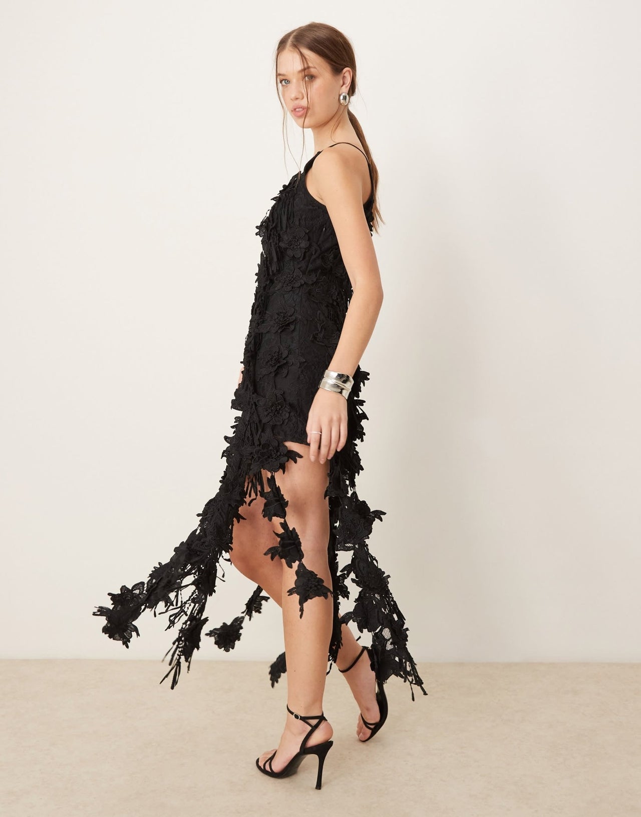 ASOS DESIGN 3D floral embroidered assymetric mini dress in black - ASOS Sample Sale