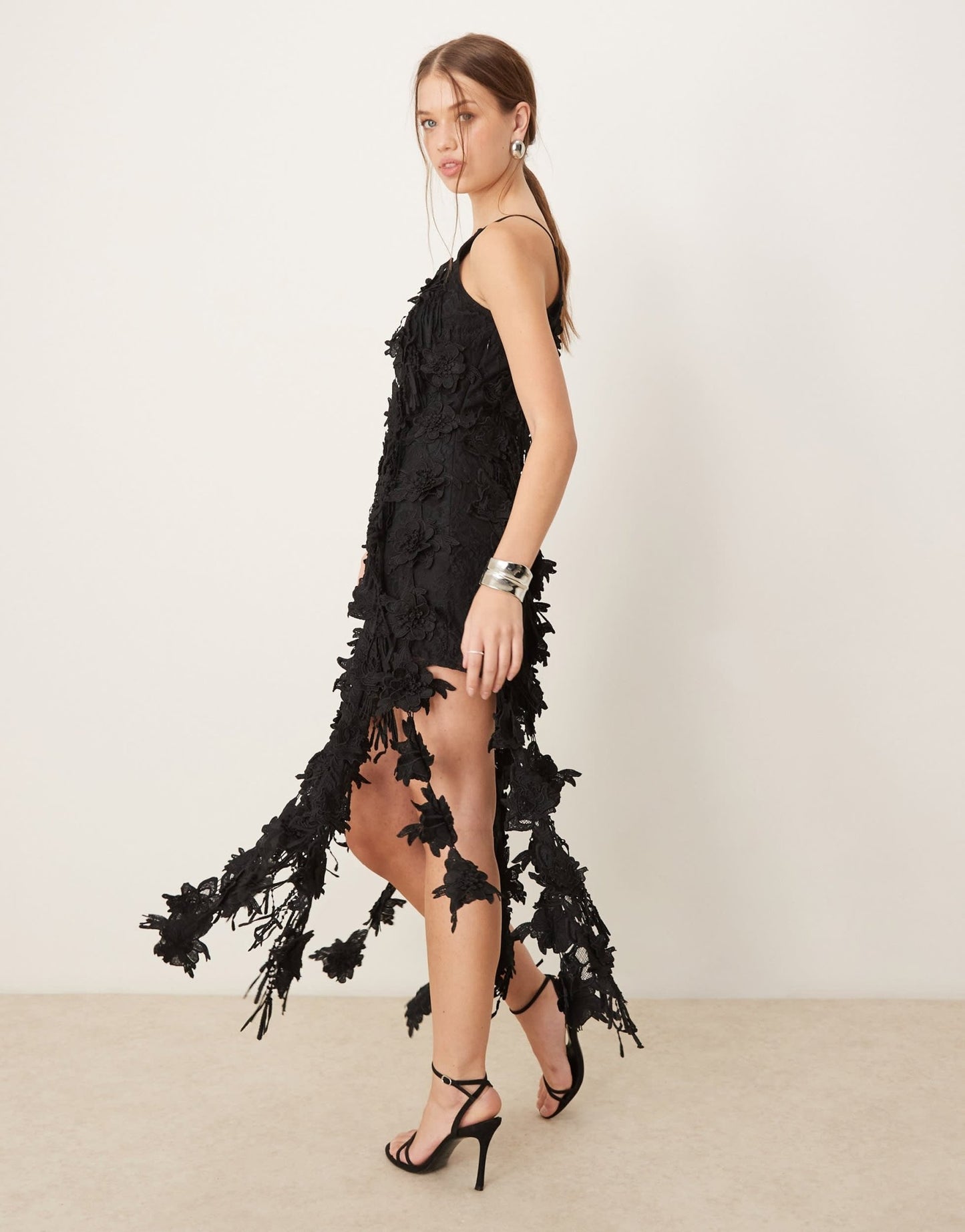 ASOS DESIGN 3D floral embroidered assymetric mini dress in black - ASOS Sample Sale