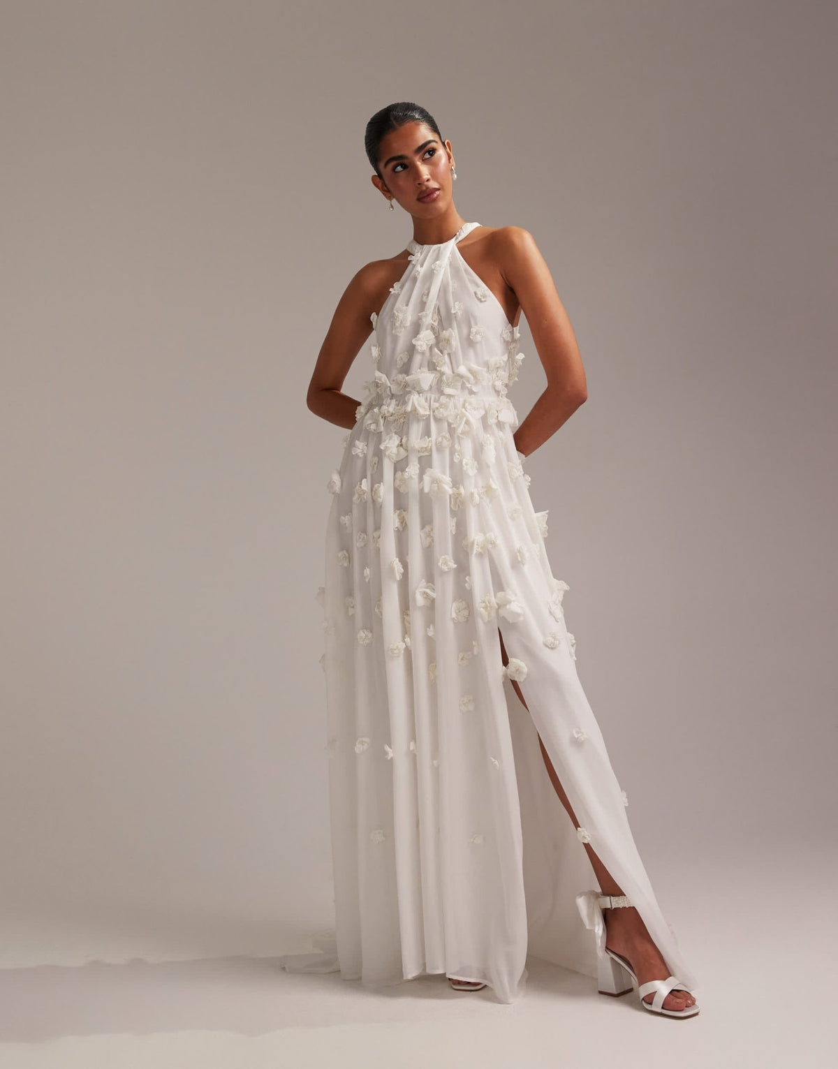 ASOS DESIGN 3D floral statement halter maxi wedding dress in ivory - ASOS Sample Sale