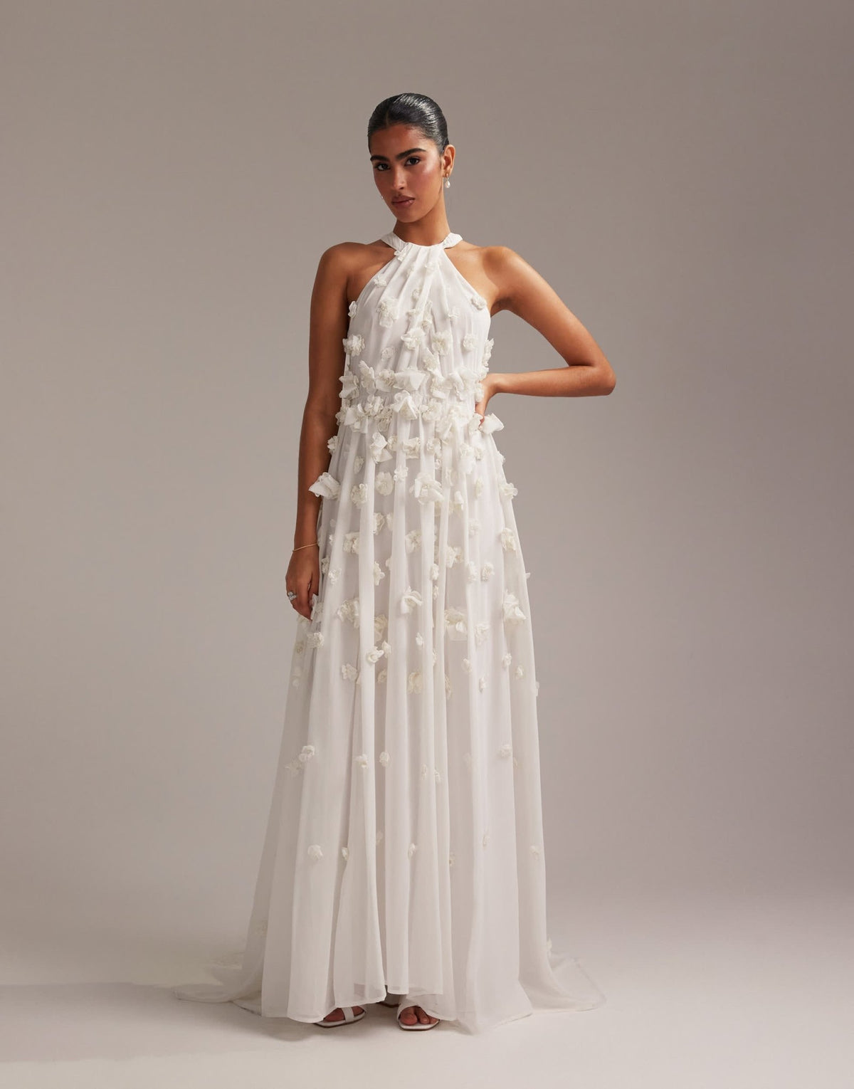 ASOS DESIGN 3D floral statement halter maxi wedding dress in ivory - ASOS Sample Sale
