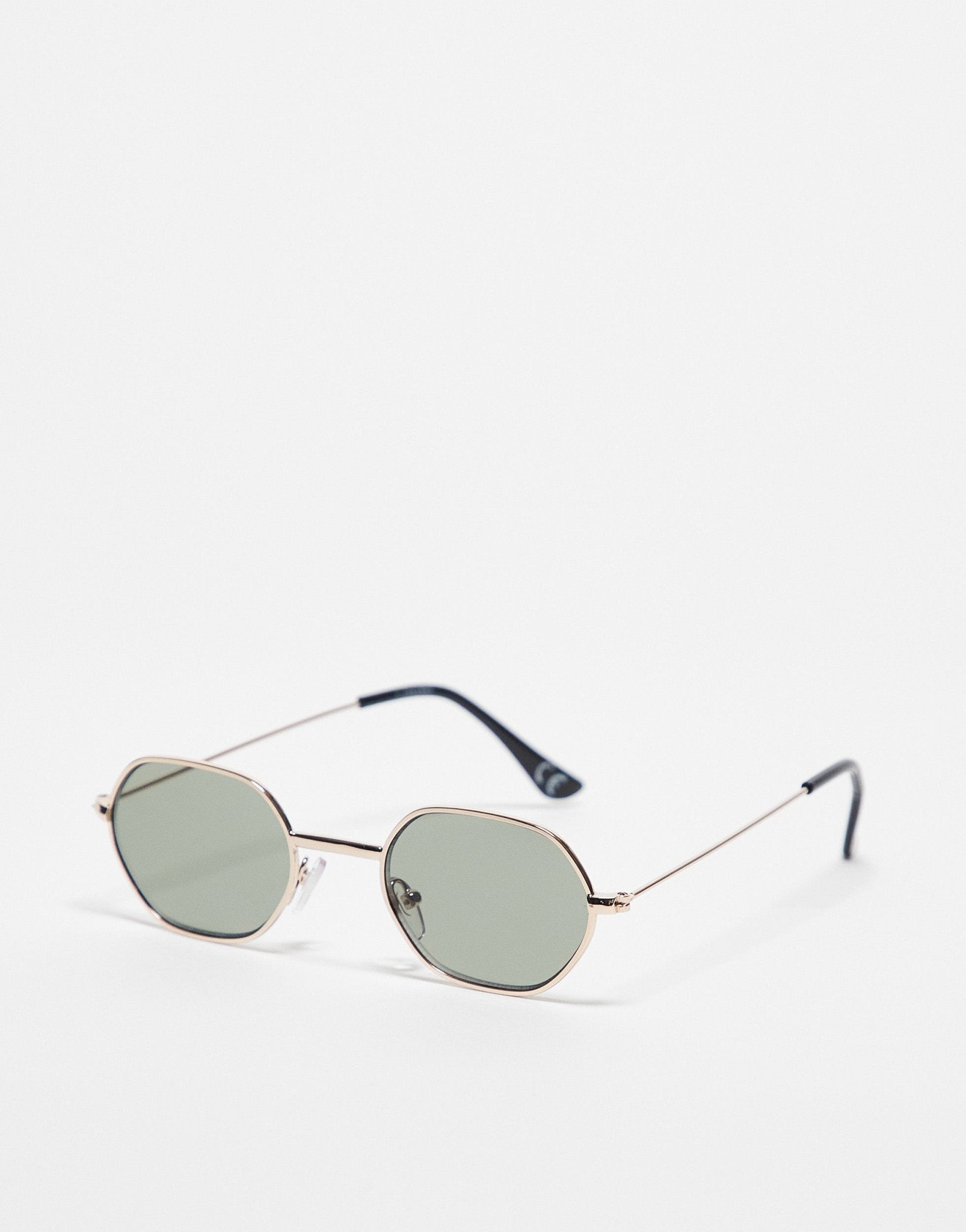ASOS DESIGN 90s mini angled metal sunglasses with dark green lens in gold - ASOS Sample Sale