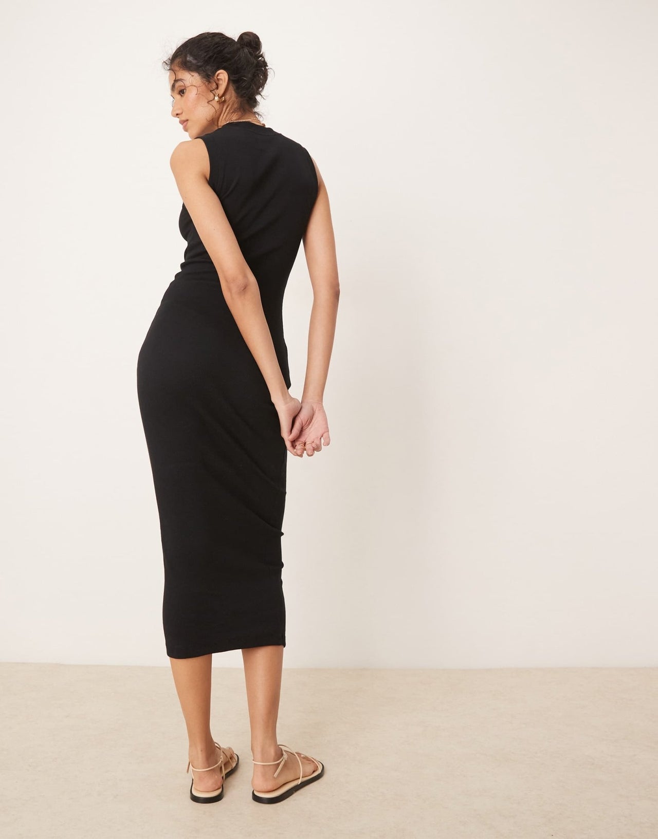 ASOS DESIGN 90s ribbed built up midi tank dress in black - ASOS Sample Sale