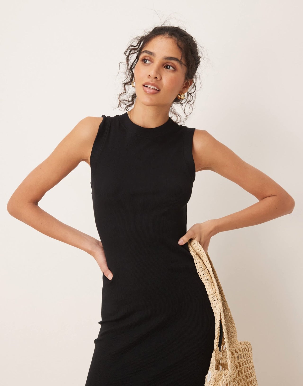 ASOS DESIGN 90s ribbed built up midi tank dress in black - ASOS Sample Sale