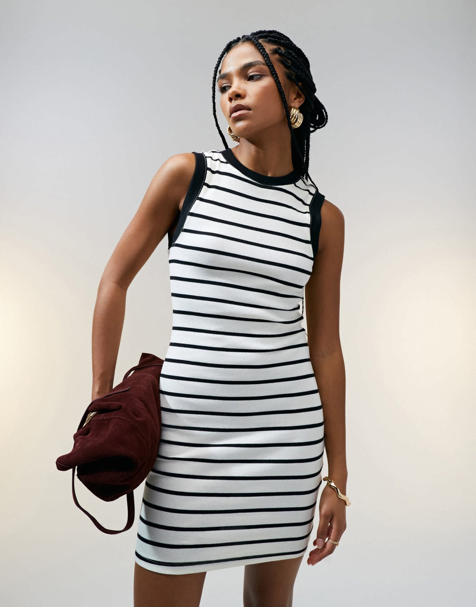ASOS DESIGN 90s ribbed built up mini tank dress in black and white stripe print - ASOS Sample Sale