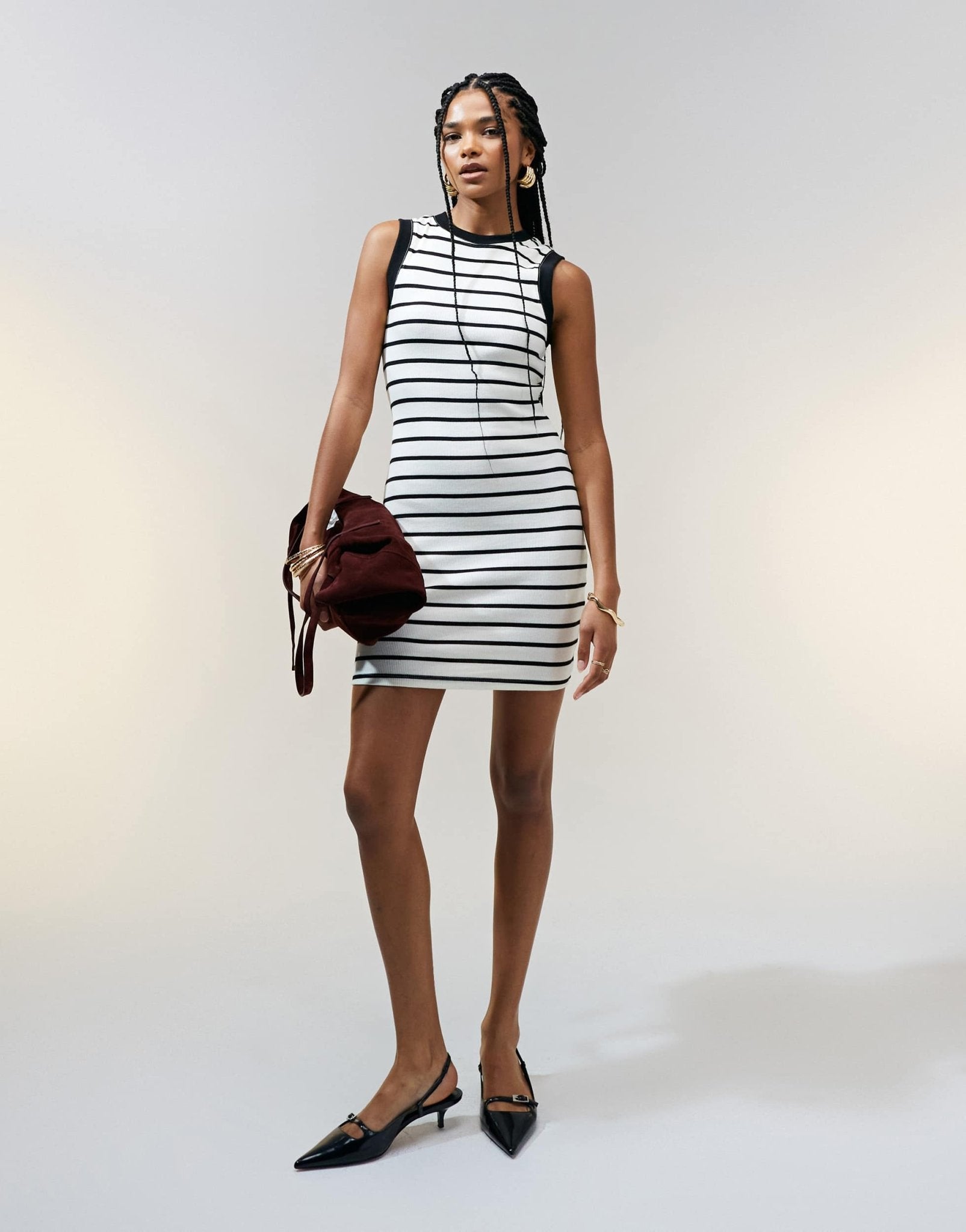 ASOS DESIGN 90s ribbed built up mini tank dress in black and white stripe print - ASOS Sample Sale