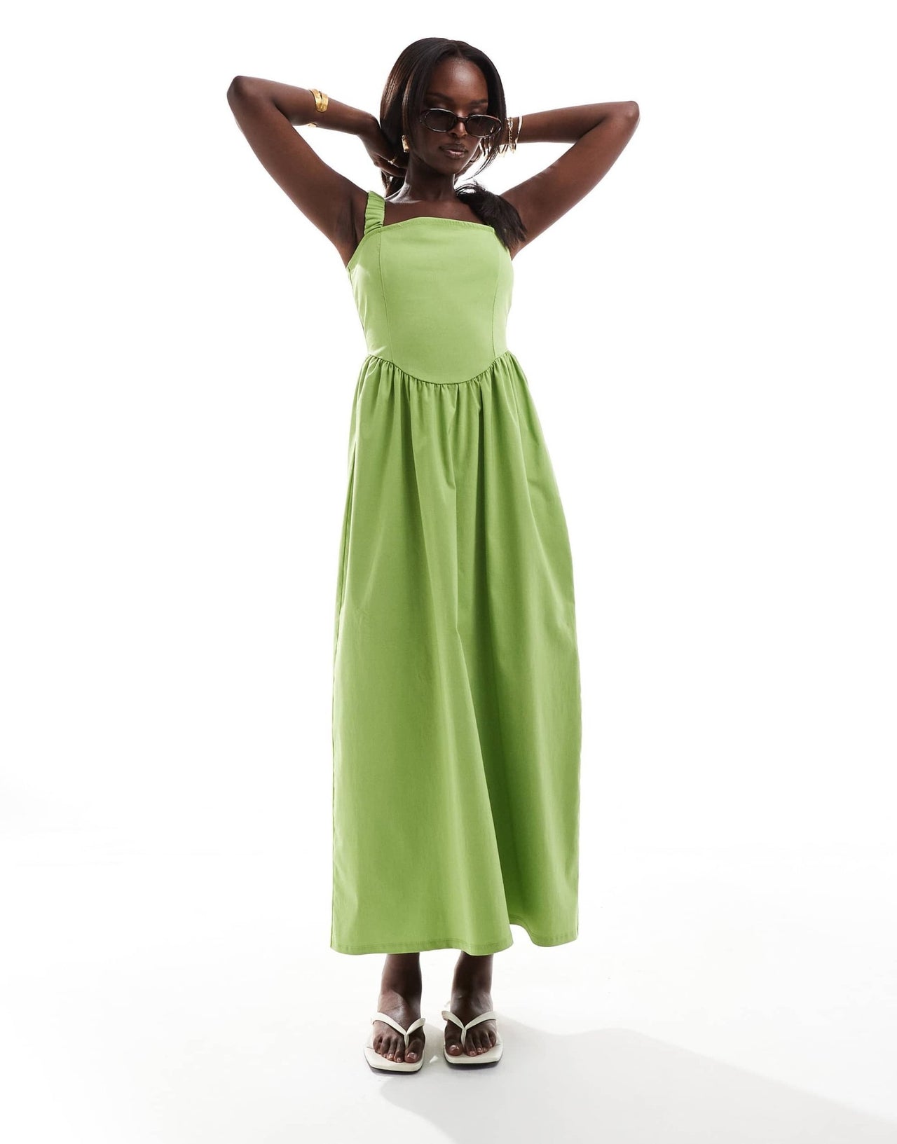 ASOS DESIGN 90s square neck bengaline midi dress with full skirt in lime - ASOS Sample Sale