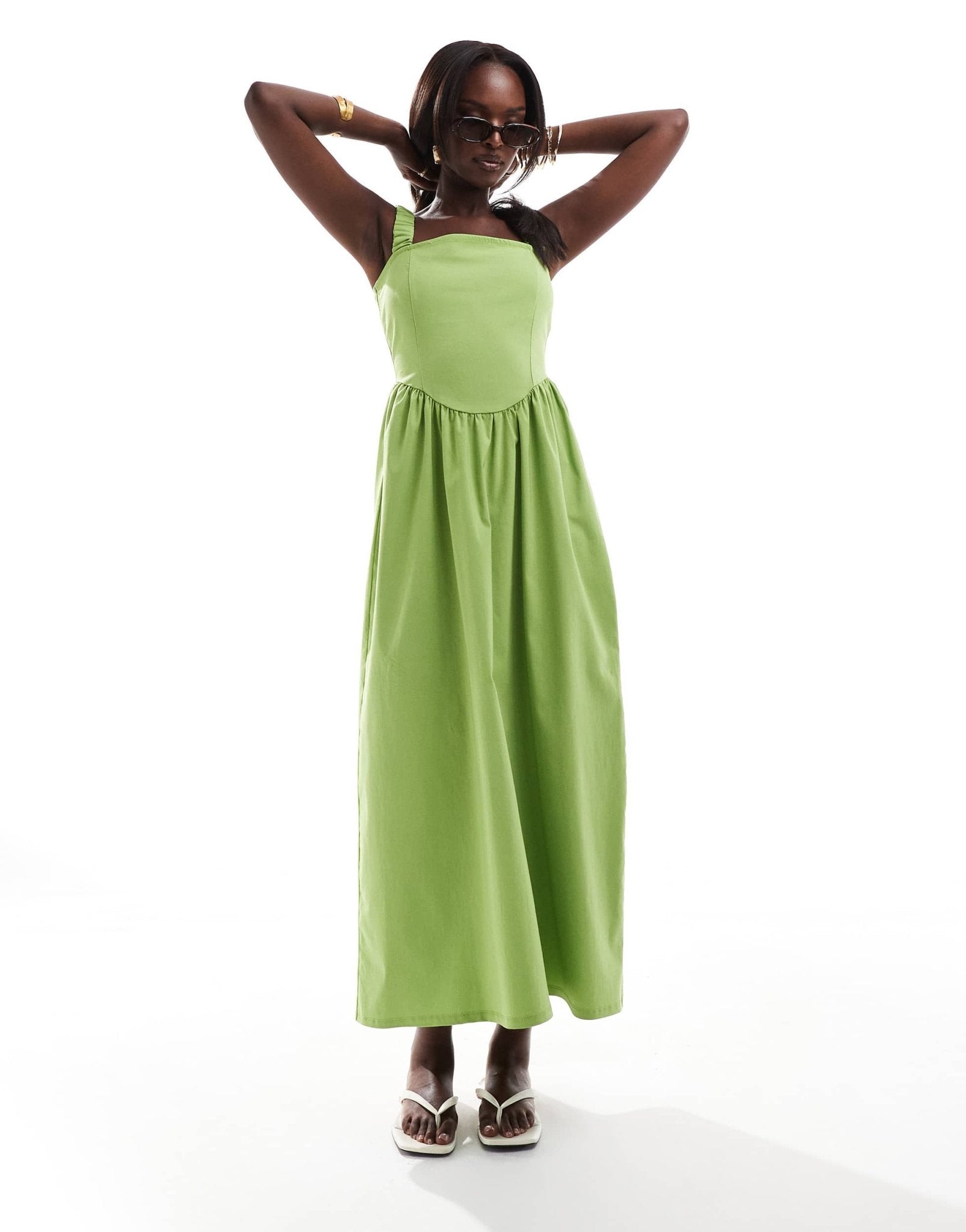 ASOS DESIGN 90s square neck bengaline midi dress with full skirt in lime - ASOS Sample Sale