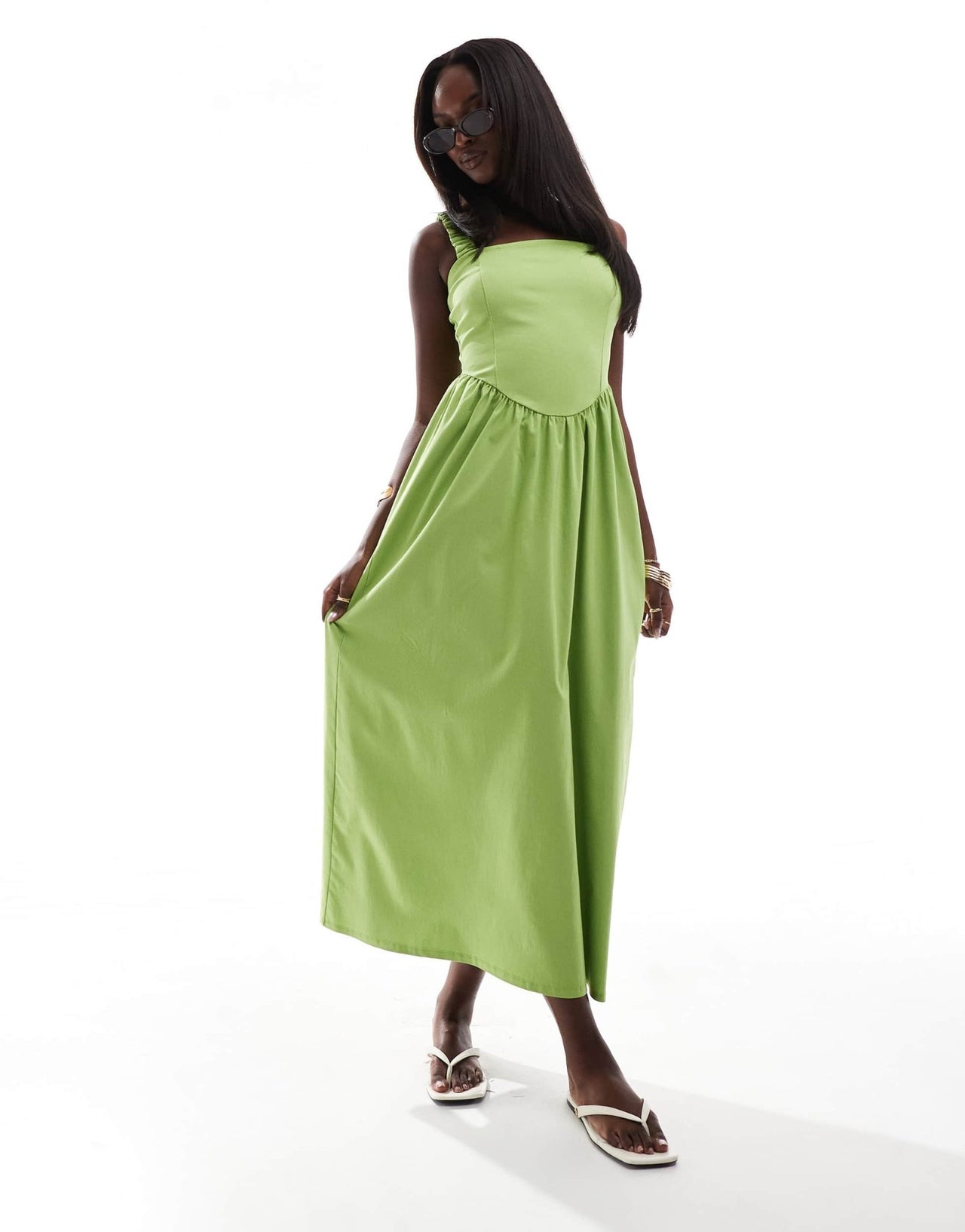 ASOS DESIGN 90s square neck bengaline midi dress with full skirt in lime - ASOS Sample Sale