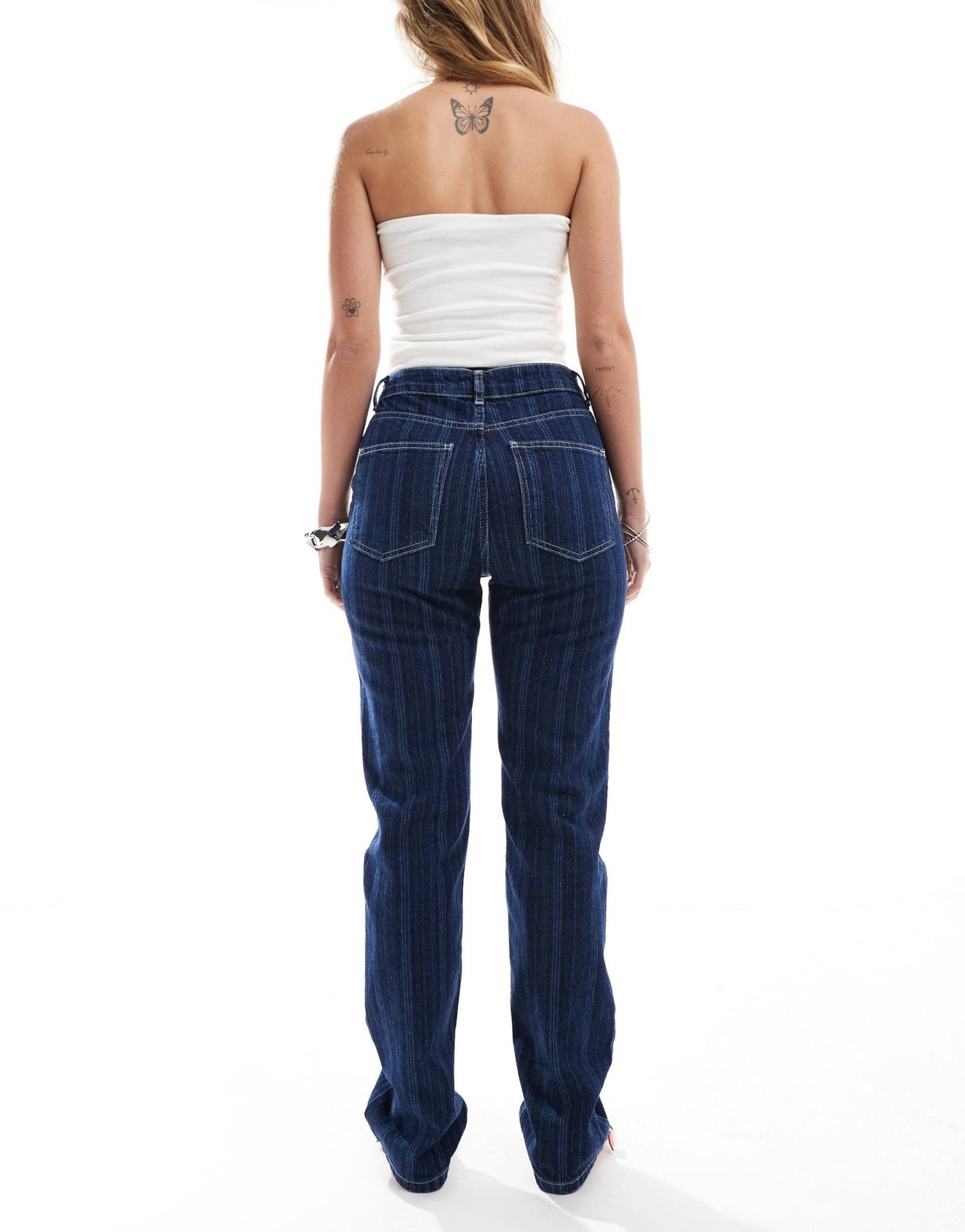 ASOS DESIGN 90s straight jean in blue stripe - ASOS Sample Sale