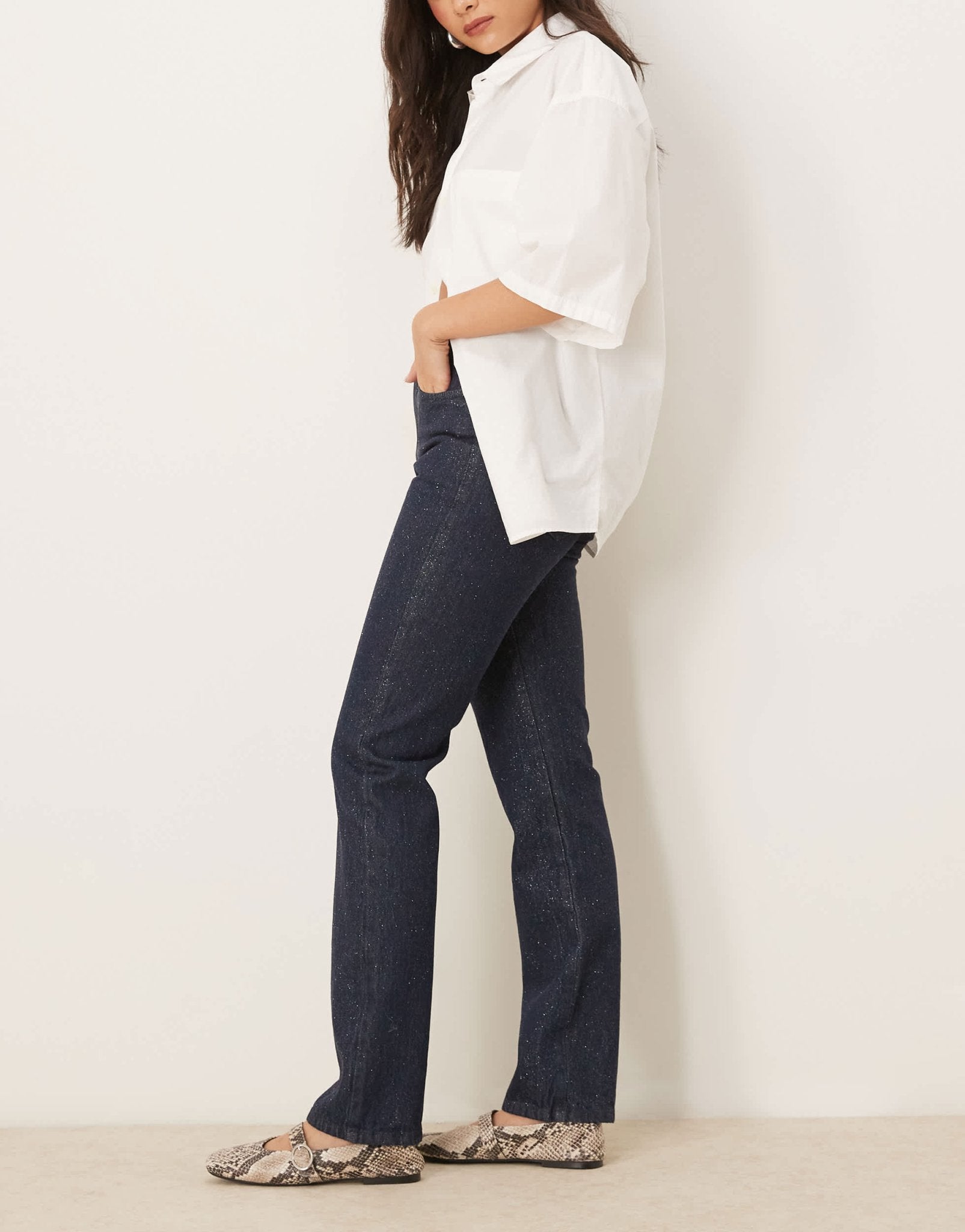 ASOS DESIGN 90s straight jean with glitter in blue - ASOS Sample Sale