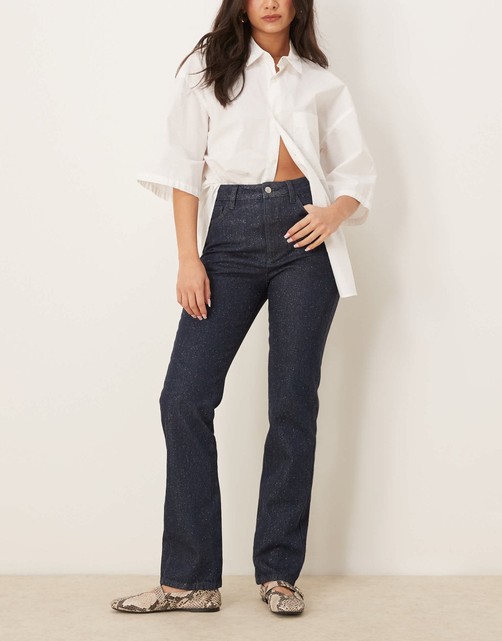 ASOS DESIGN 90s straight jean with glitter in blue - ASOS Sample Sale