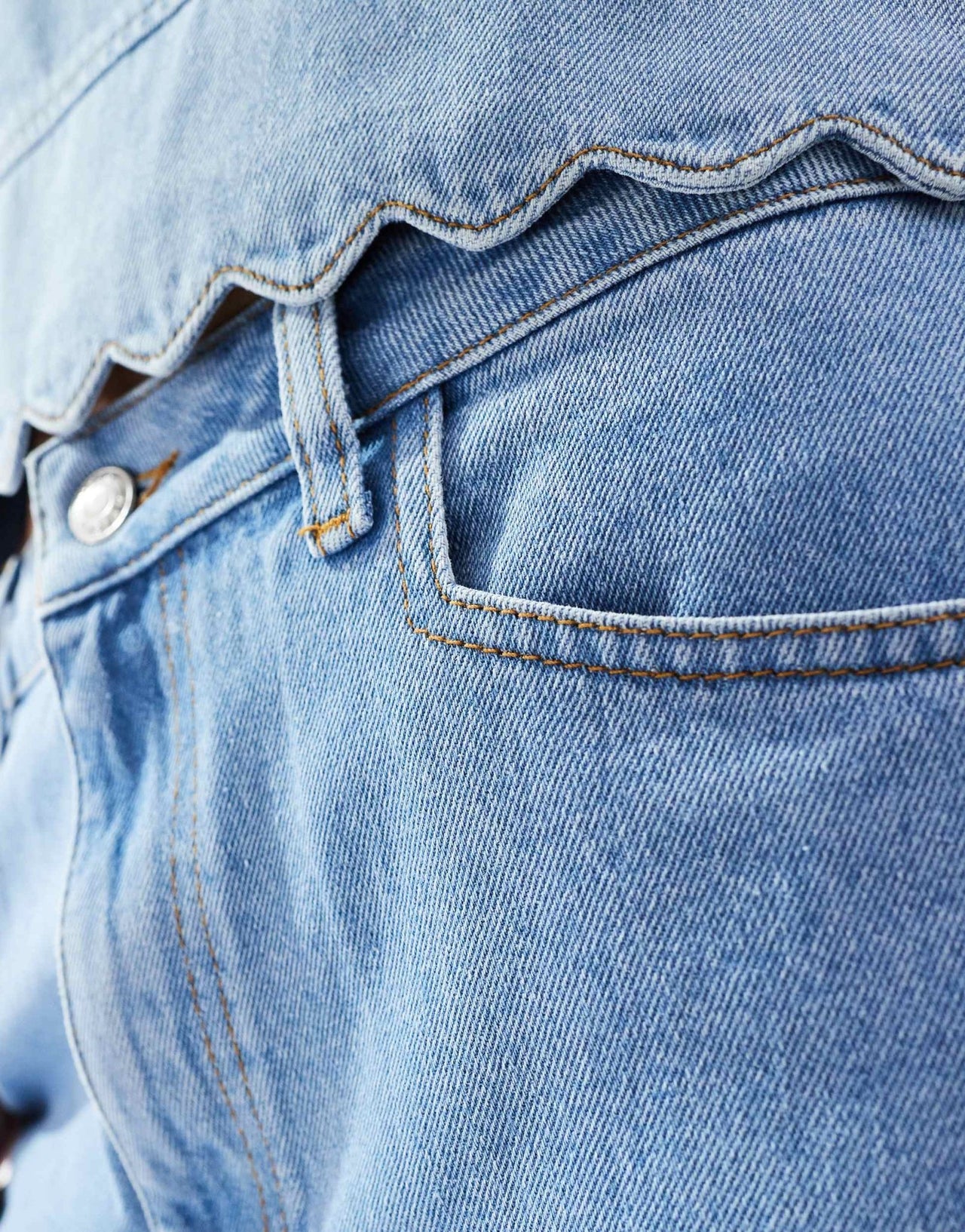 ASOS DESIGN 90s straight scallop edge jeans in mid blue - ASOS Sample Sale