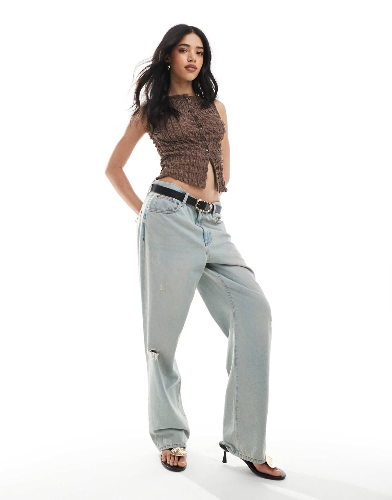ASOS DESIGN acid wash texture button through waistcoat co ord in brown - ASOS Sample Sale