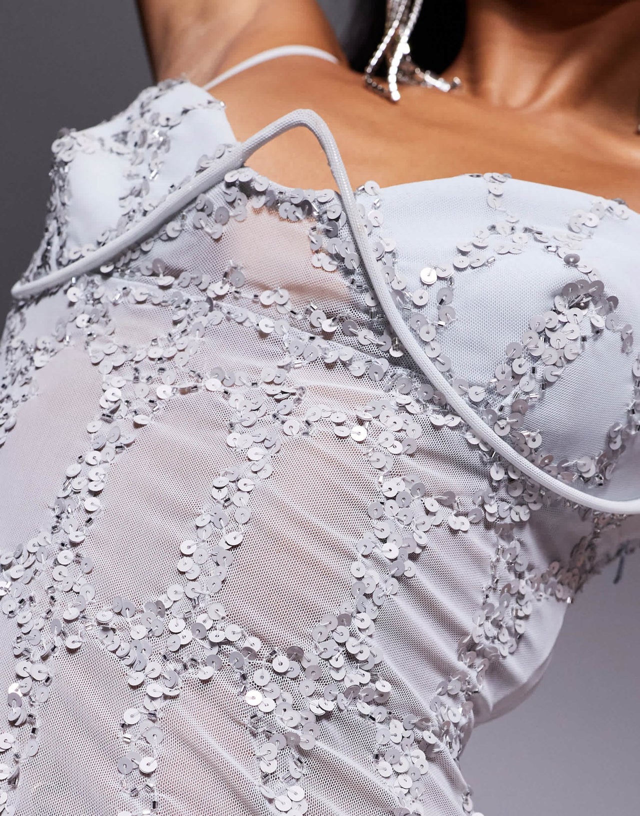 ASOS DESIGN all over embellished cupped maxi dress with asymmetric straps in silver - ASOS Sample Sale