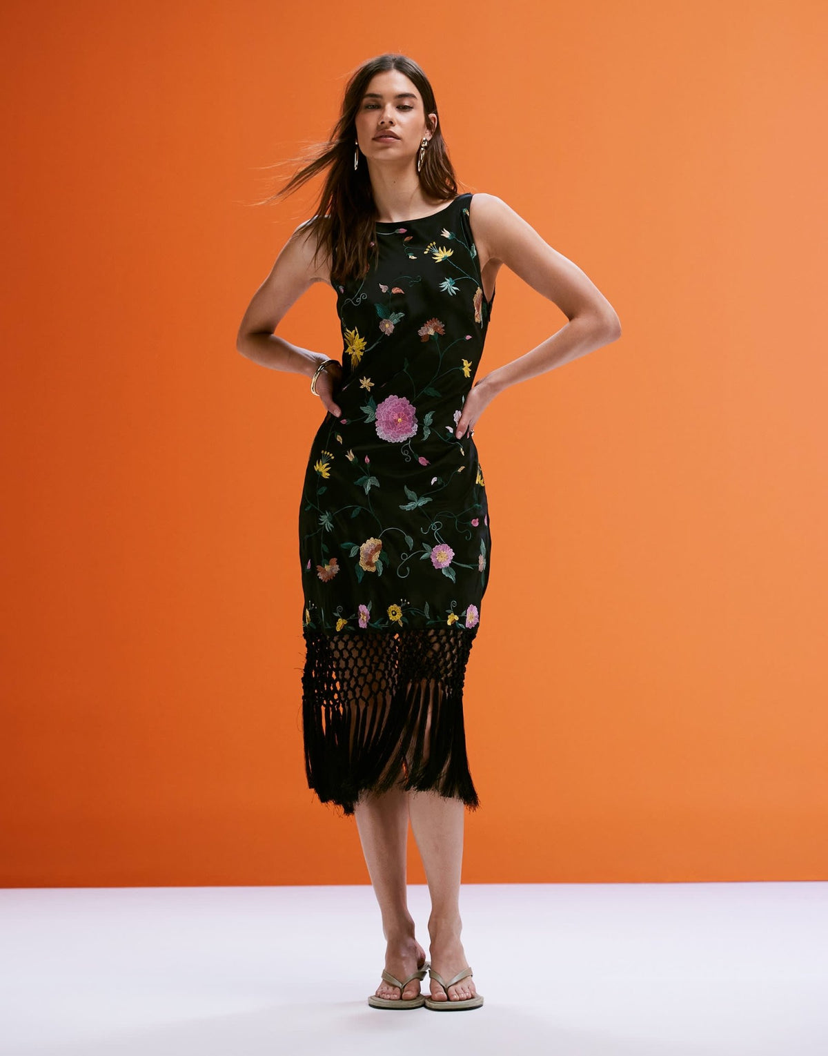 ASOS DESIGN all over embroidered cowl back mini dress with fringe hem in black - ASOS Sample Sale