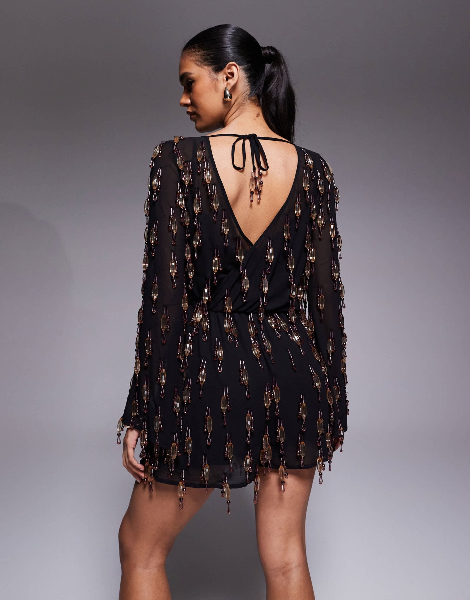 ASOS DESIGN allover embellished playsuit with blouson bodice in black - ASOS Sample Sale