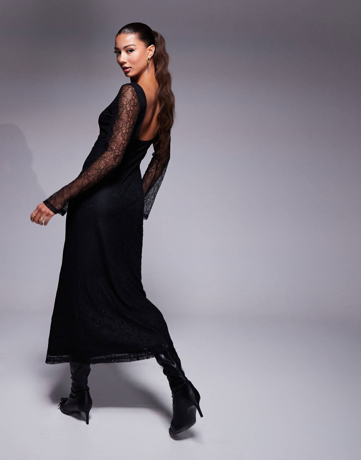 ASOS DESIGN angel lace sleeve midaxi dress in black - ASOS Sample Sale