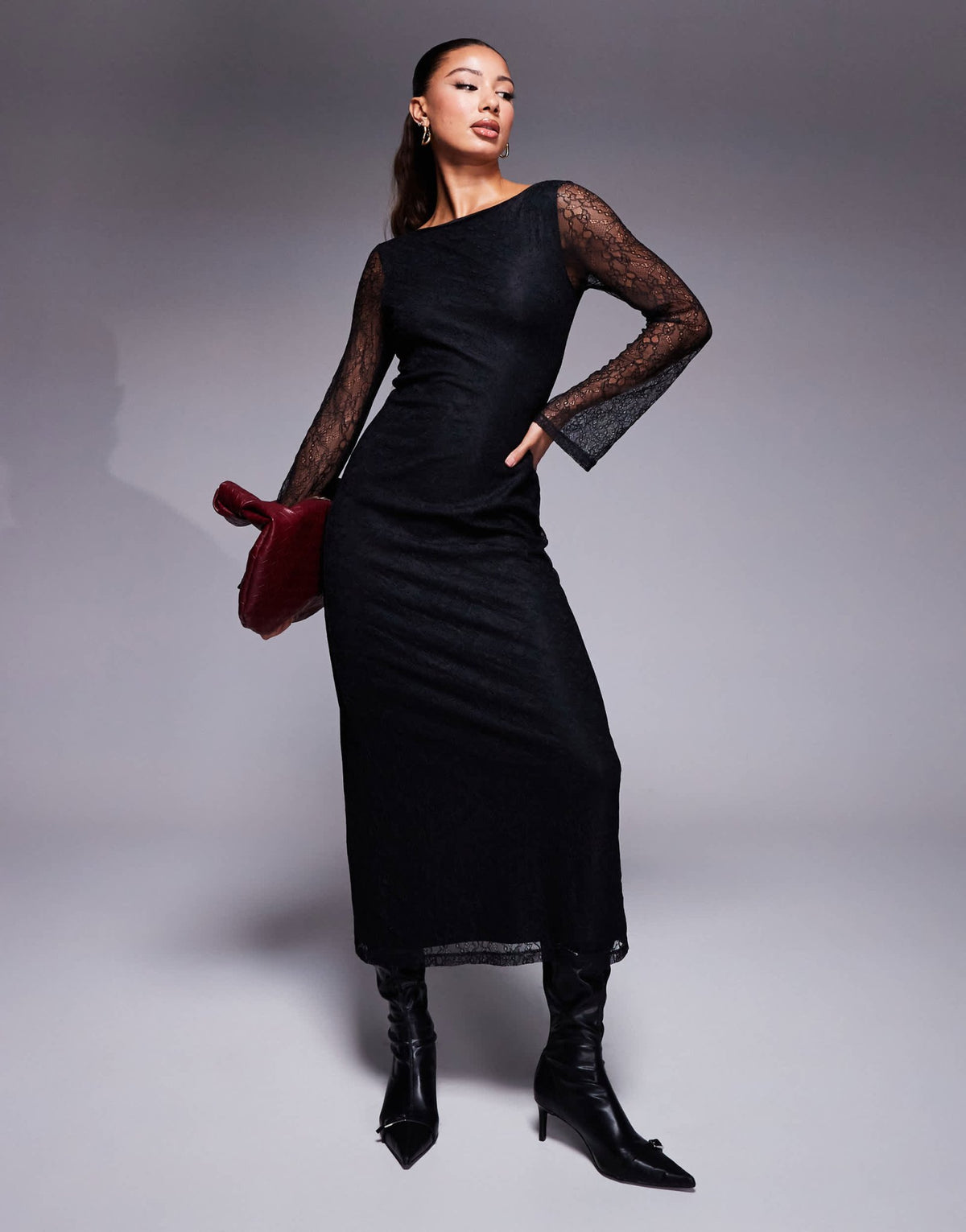 ASOS DESIGN angel lace sleeve midaxi dress in black - ASOS Sample Sale
