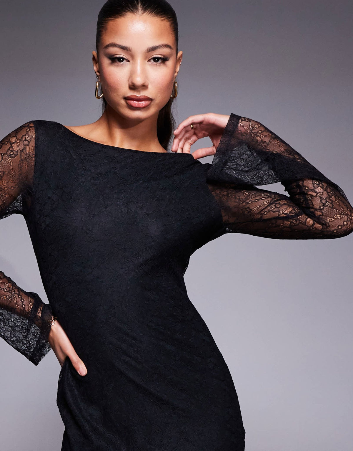 ASOS DESIGN angel lace sleeve midaxi dress in black - ASOS Sample Sale