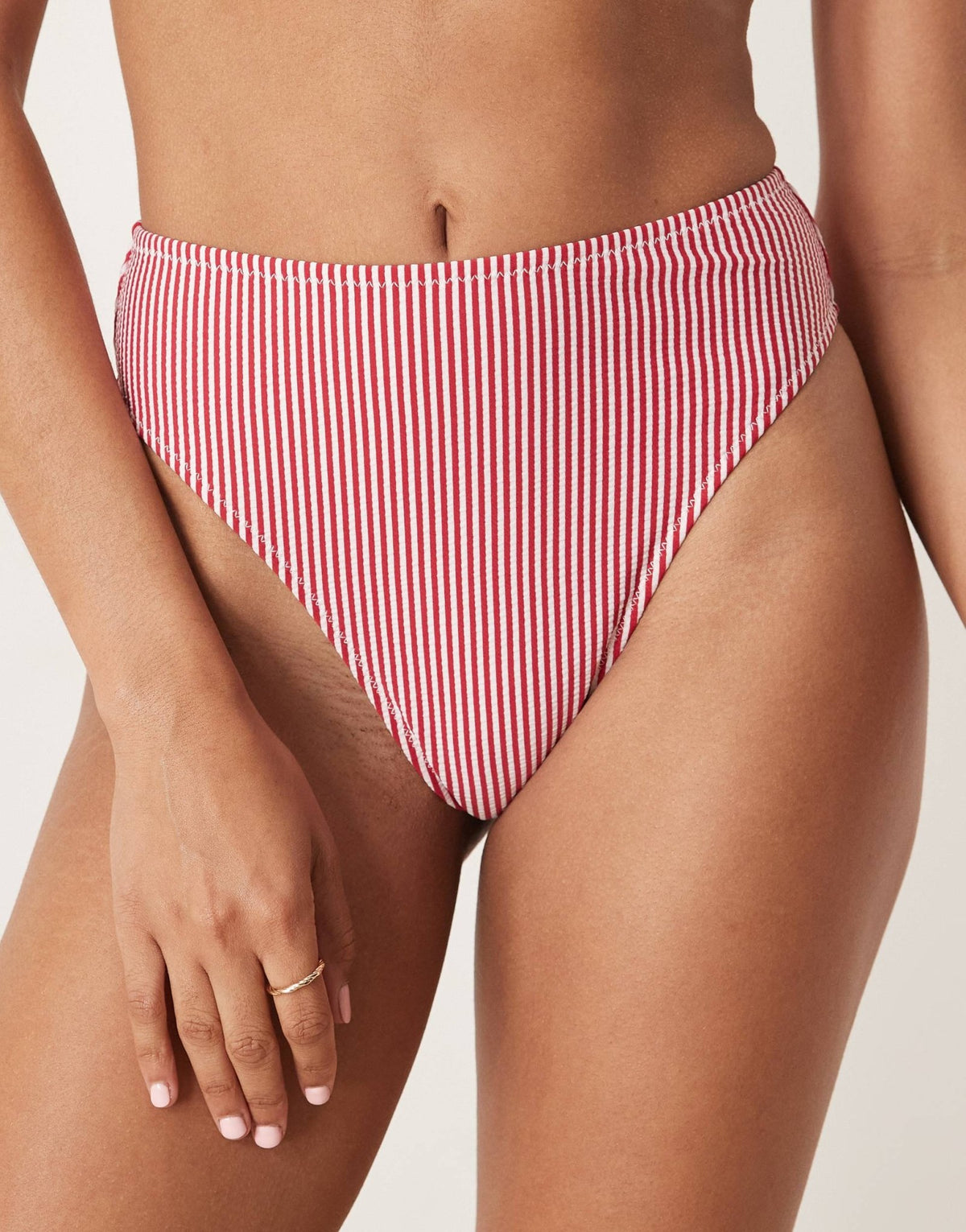 ASOS DESIGN Anna seersucker high leg high waist bikini bottom in burgundy stripe - ASOS Sample Sale