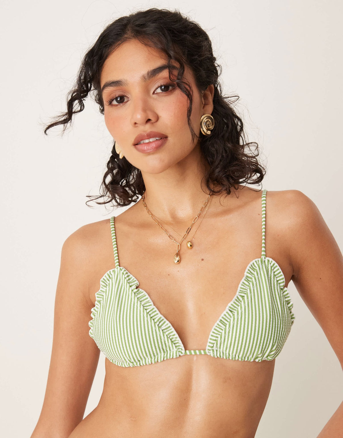 ASOS DESIGN Anna seersucker triangle bikini top in green stripe - ASOS Sample Sale