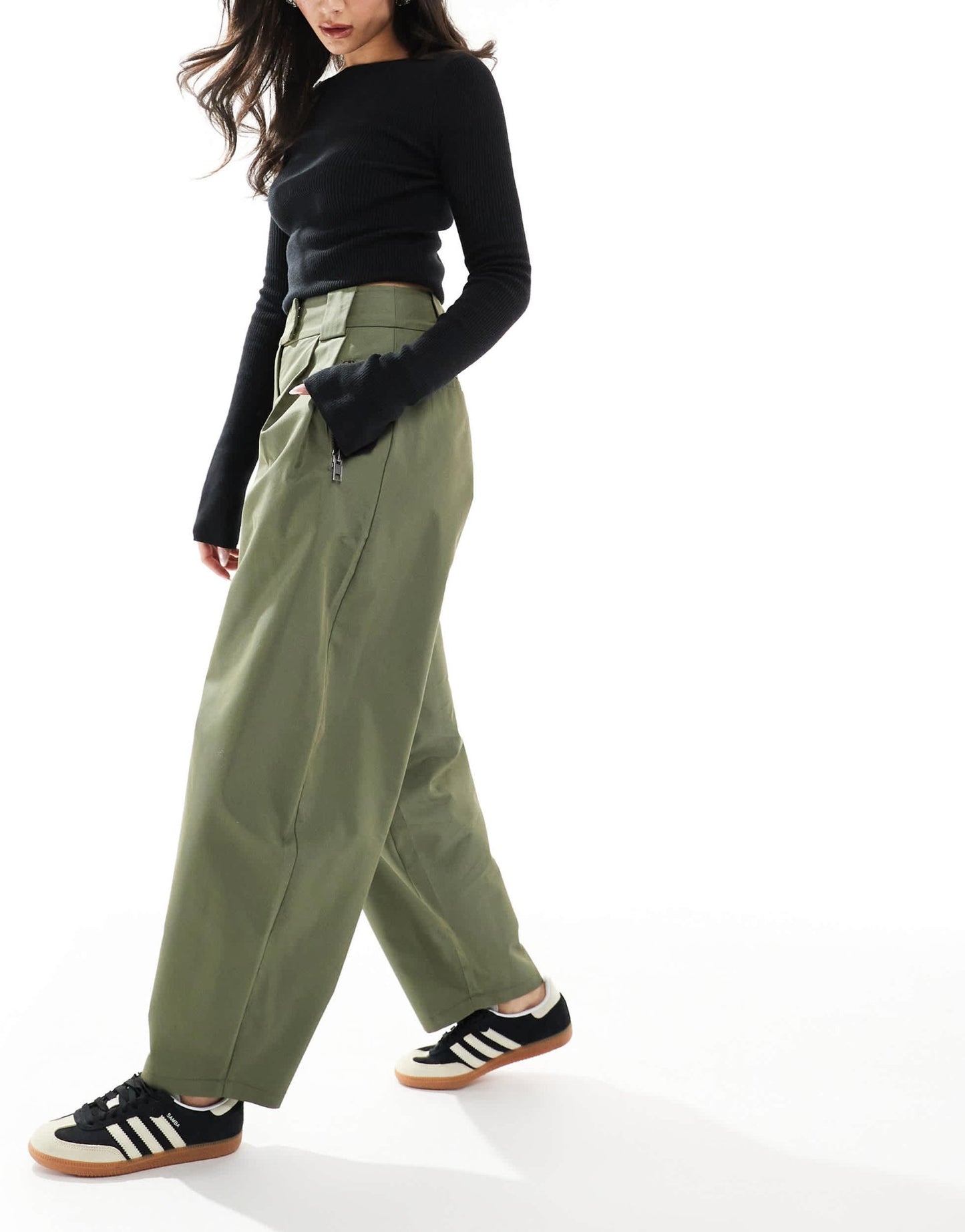 ASOS DESIGN arch leg zip detail trouser in khaki - ASOS Sample Sale