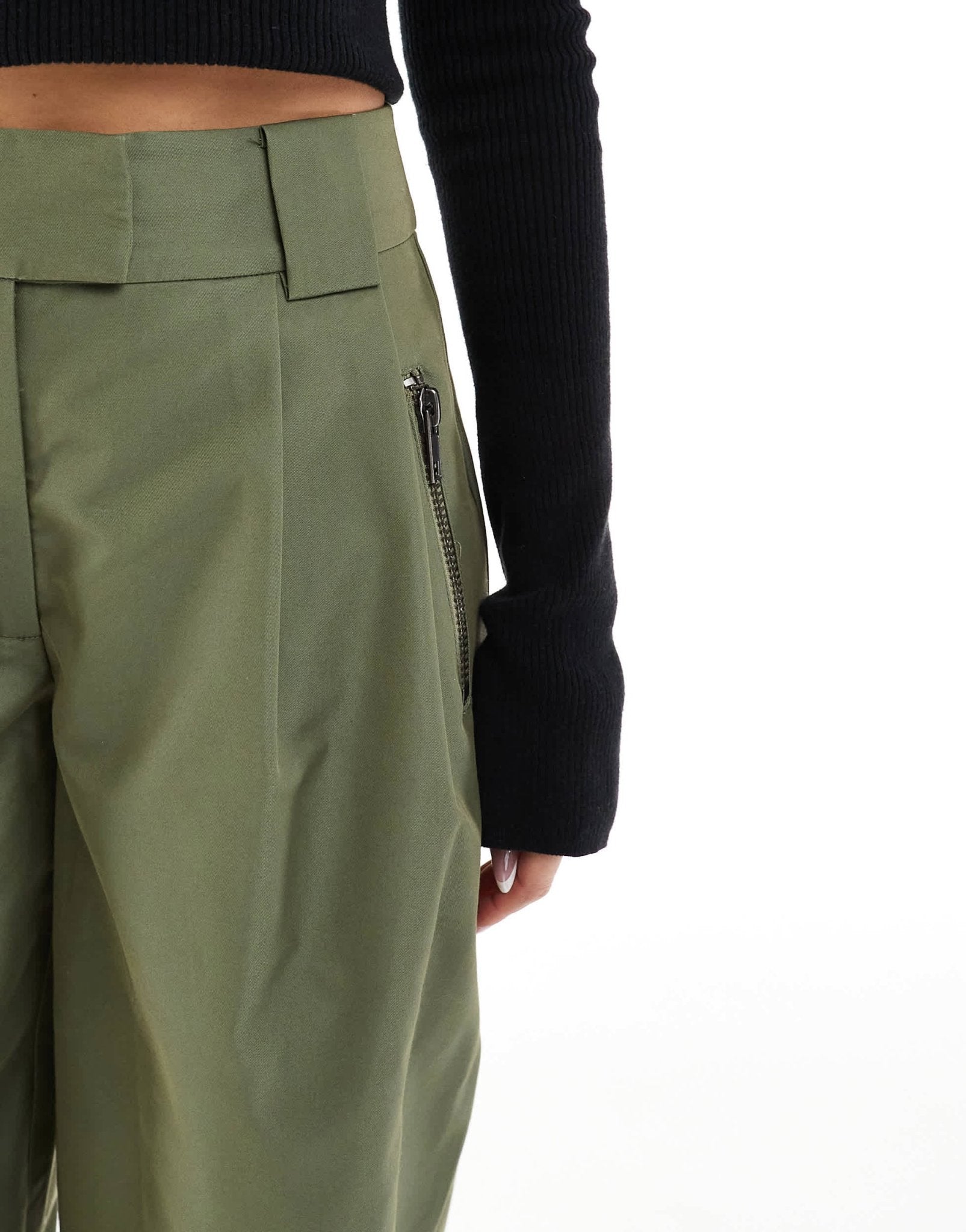 ASOS DESIGN arch leg zip detail trouser in khaki - ASOS Sample Sale