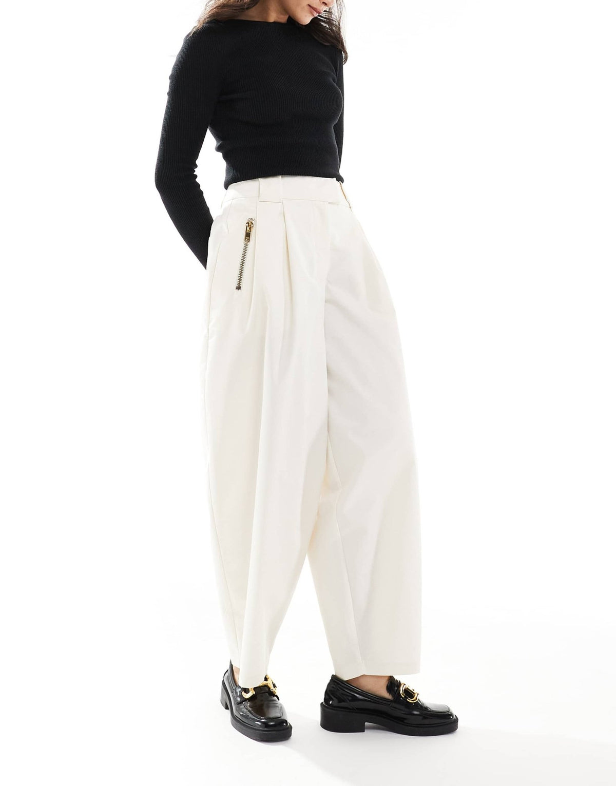 ASOS DESIGN arch leg zip detail trousers in off white - ASOS Sample Sale