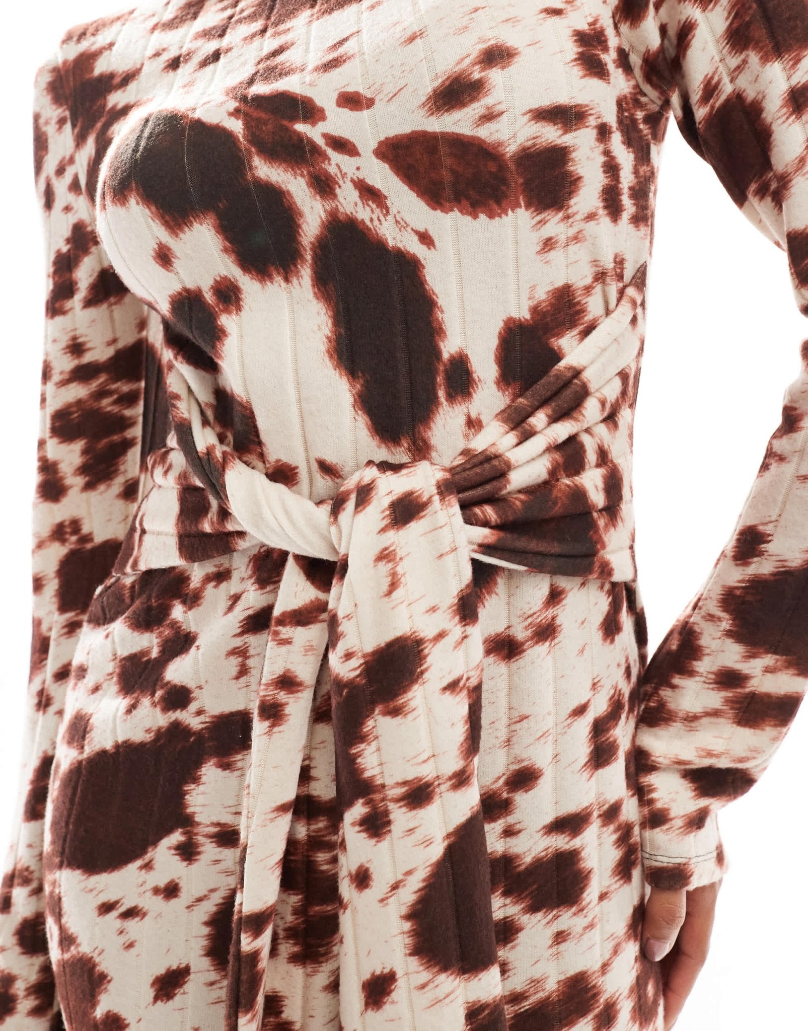 ASOS DESIGN ASOS DESIGN chunky ribbed maxi dress with wrap waist in cow print - ASOS Sample Sale