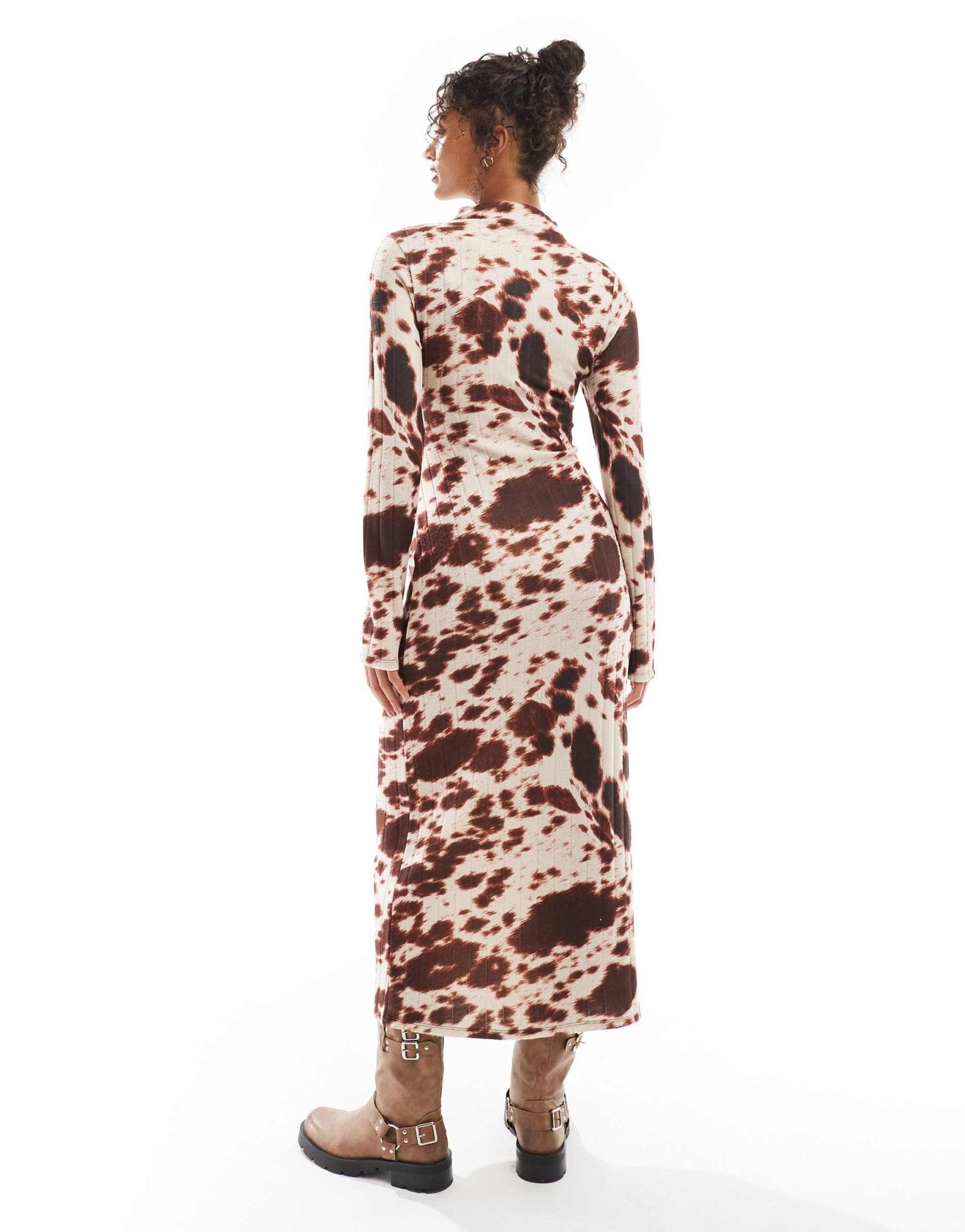 ASOS DESIGN ASOS DESIGN chunky ribbed maxi dress with wrap waist in cow print - ASOS Sample Sale