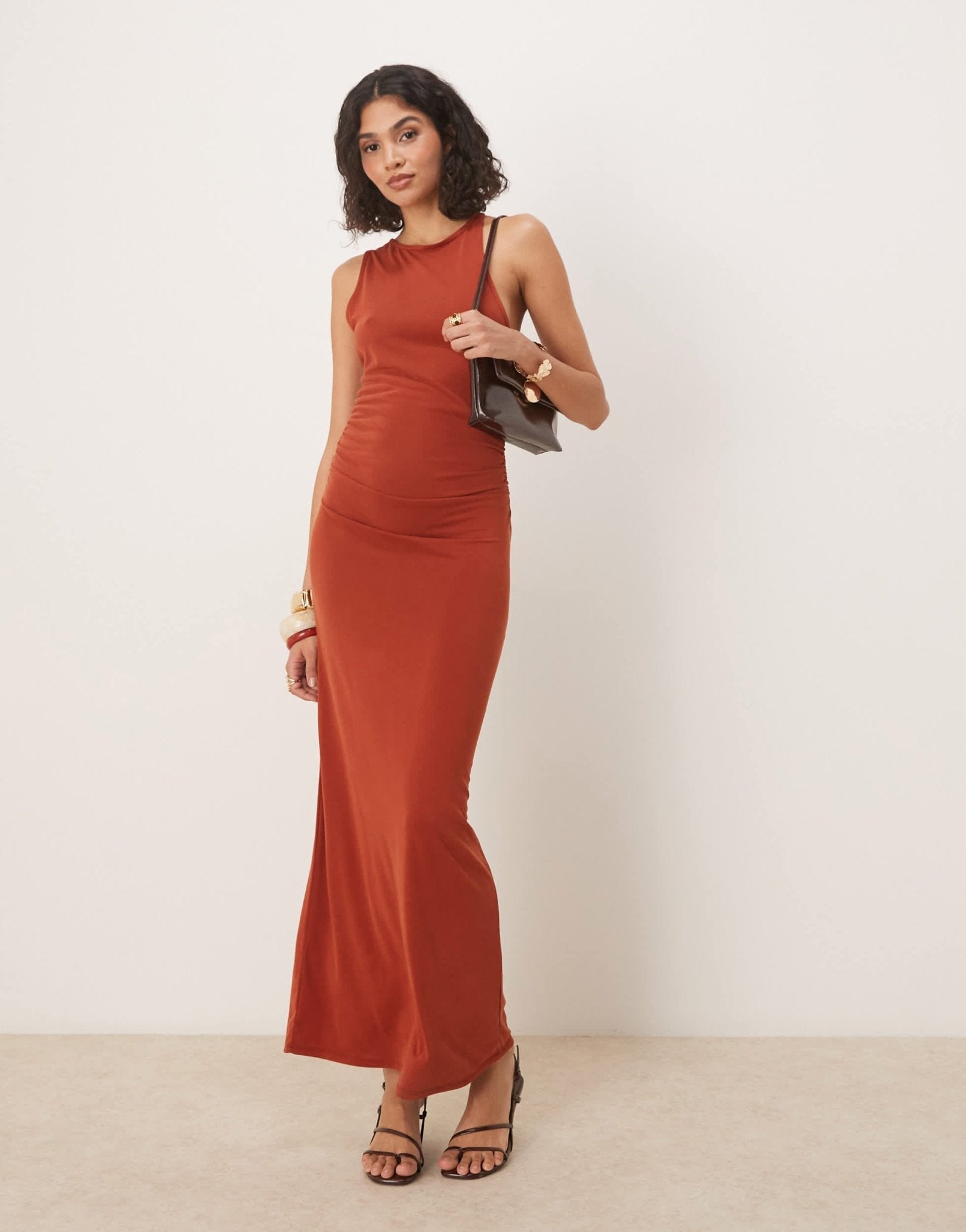 ASOS DESIGN asym curved back midi dress in dark red - ASOS Sample Sale