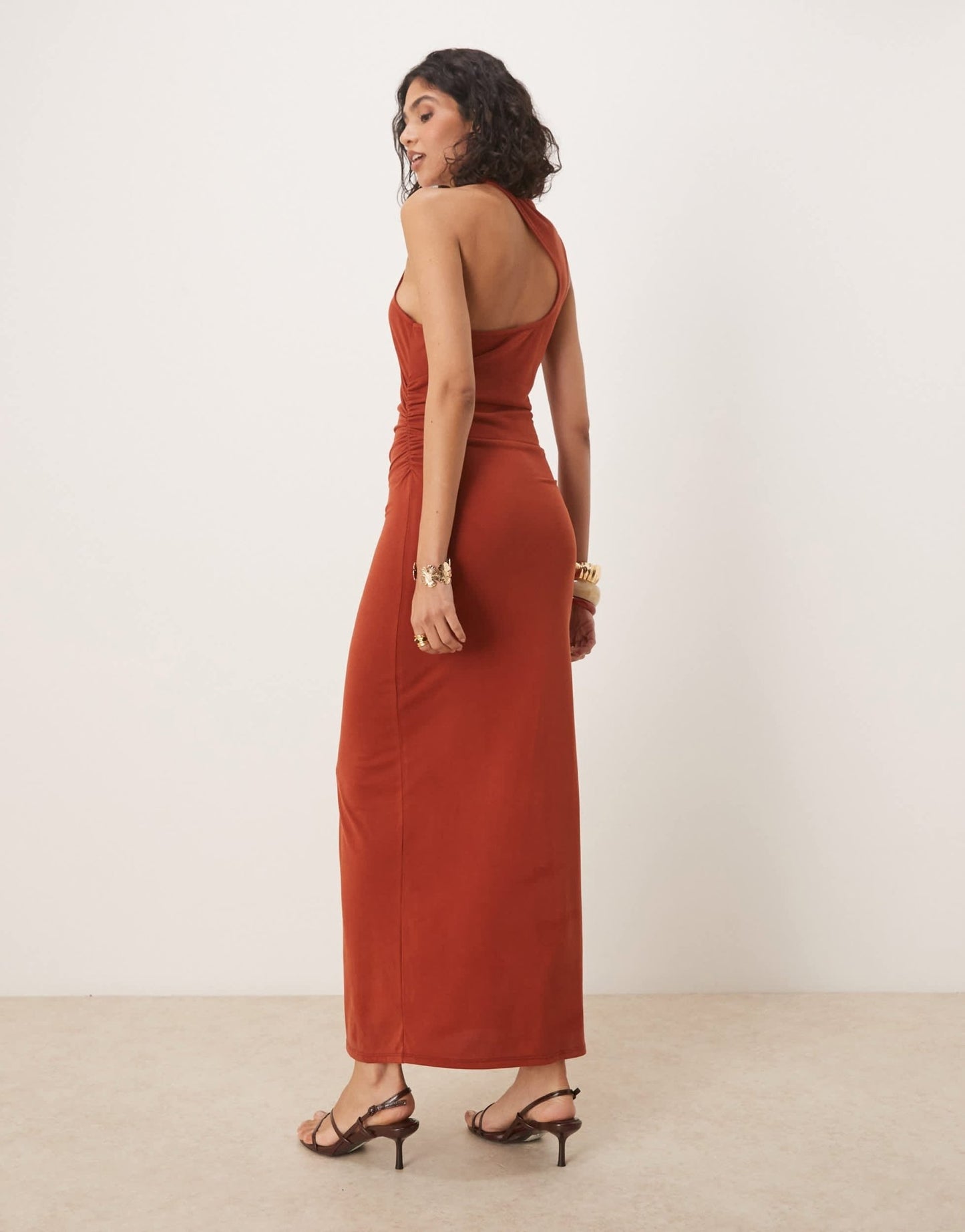 ASOS DESIGN asym curved back midi dress in dark red - ASOS Sample Sale