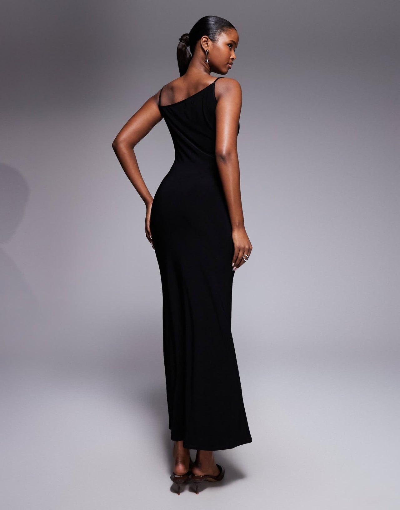 ASOS DESIGN asym lace neckline cami maxi dress in black - ASOS Sample Sale
